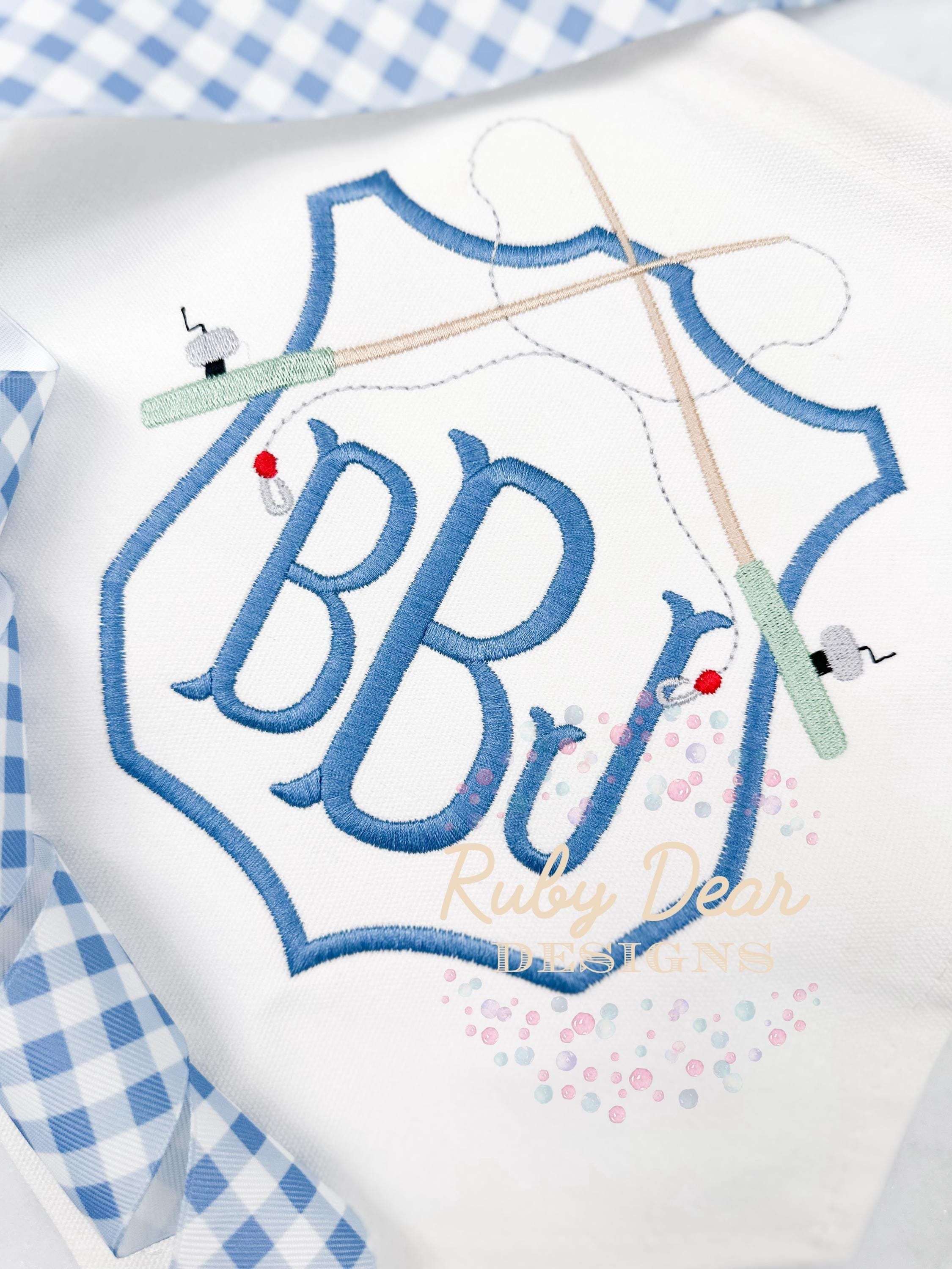 Fishing Pole Crest Satin and Fill Stitch Machine Embroidery Design