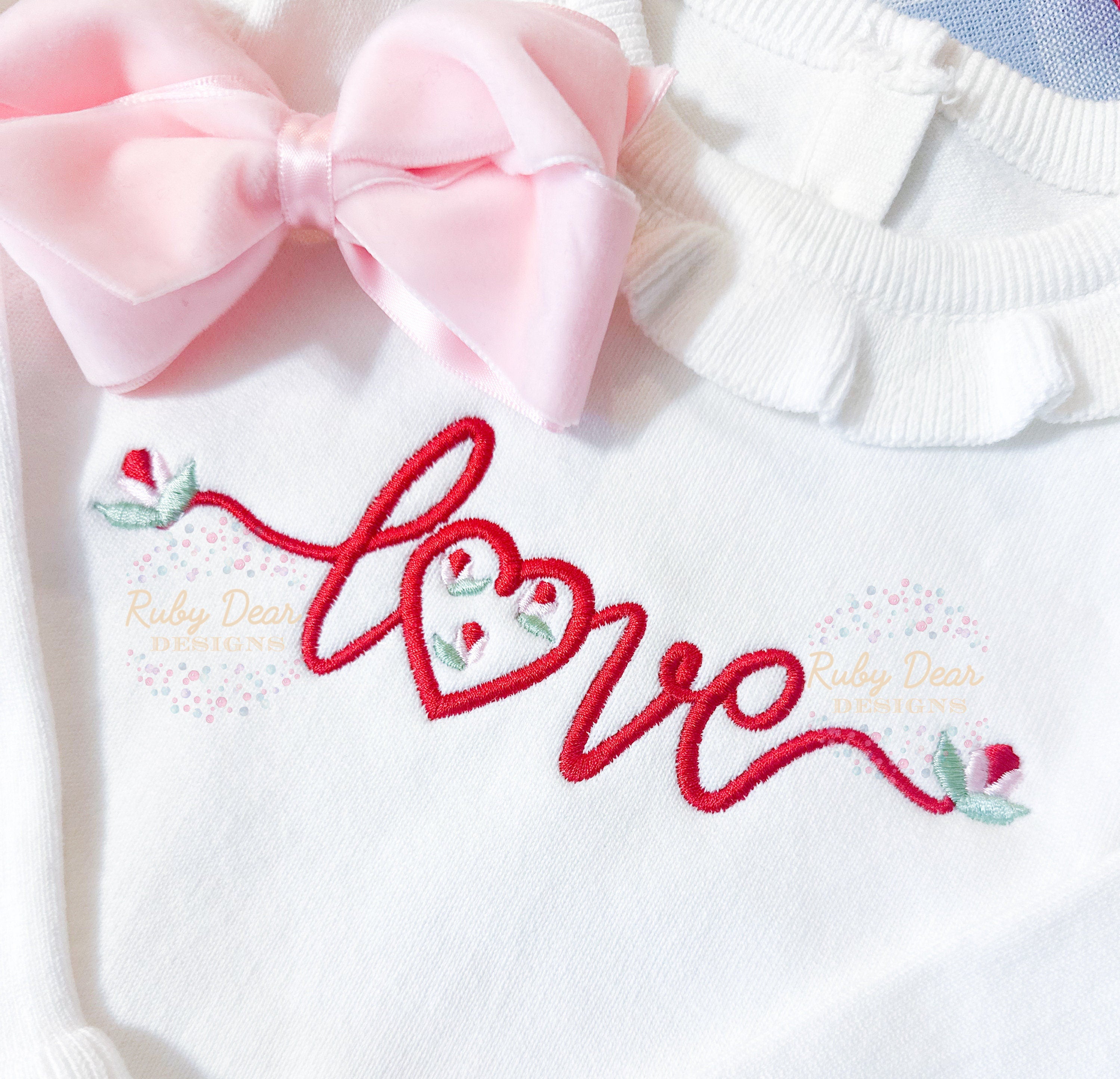 LOVE with Rosebud Details Satin Stitch Machine Embroidery Design