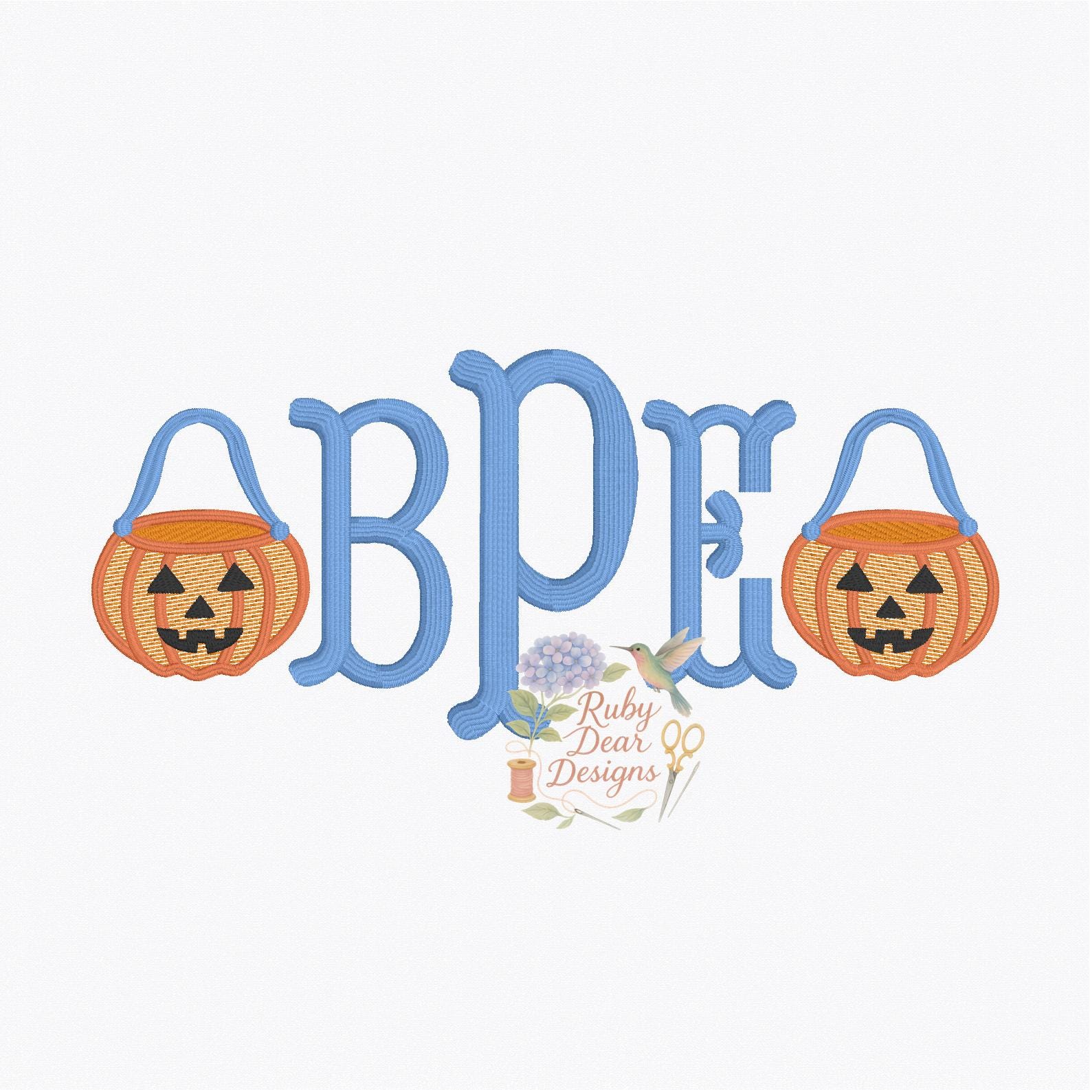 Jack O Lantern Mini with Ribbon Handle Sketch with Satin Stitch Machine Embroidery Design