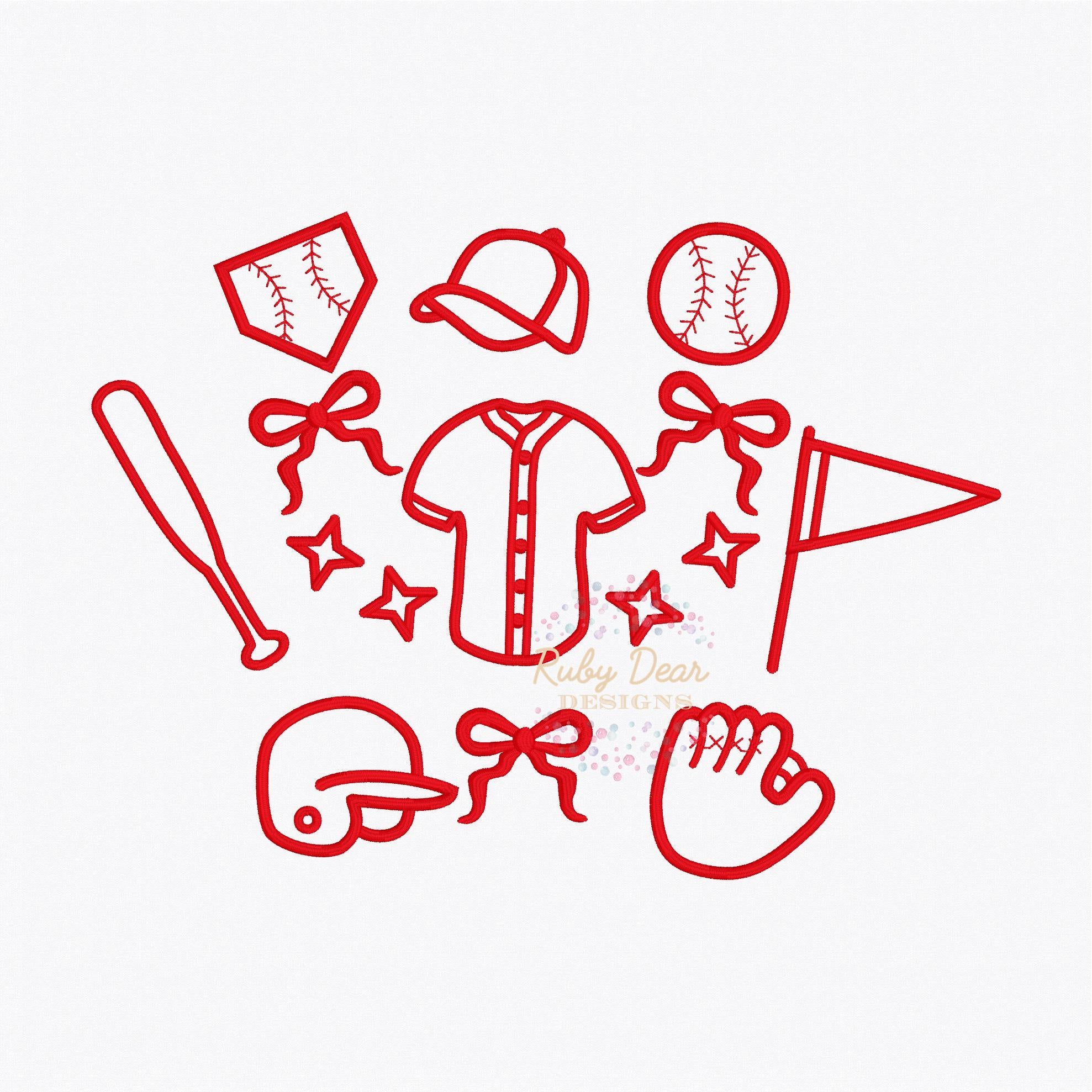 Build Your Own Baseball Satin Outline Minis Bundle of 12 Designs Machine Embroidery Design *Font is NOT included!*