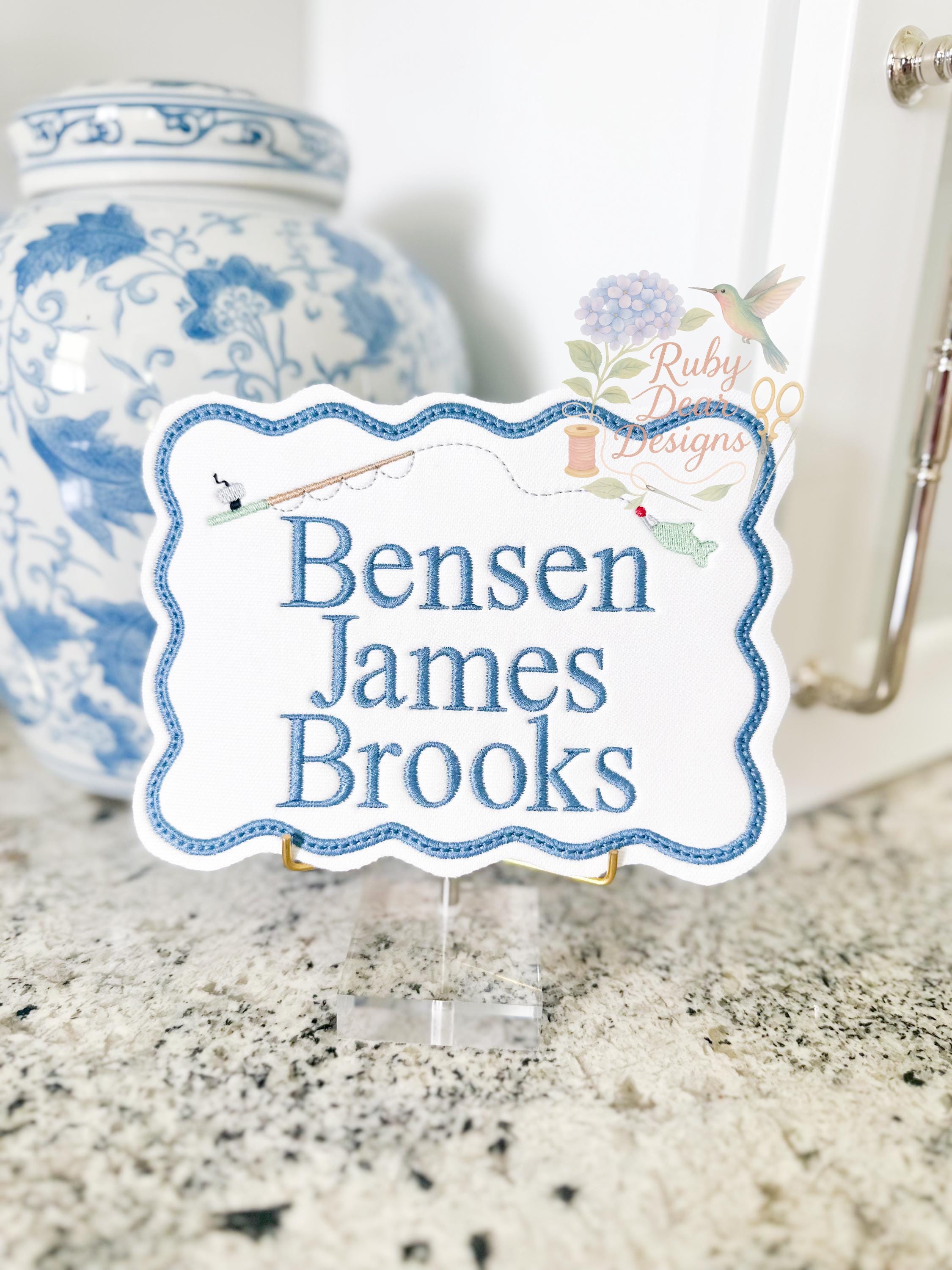 In The Hoop Name Announcement Wavy Satin Outline with Bean Stitch Machine Embroidery Design