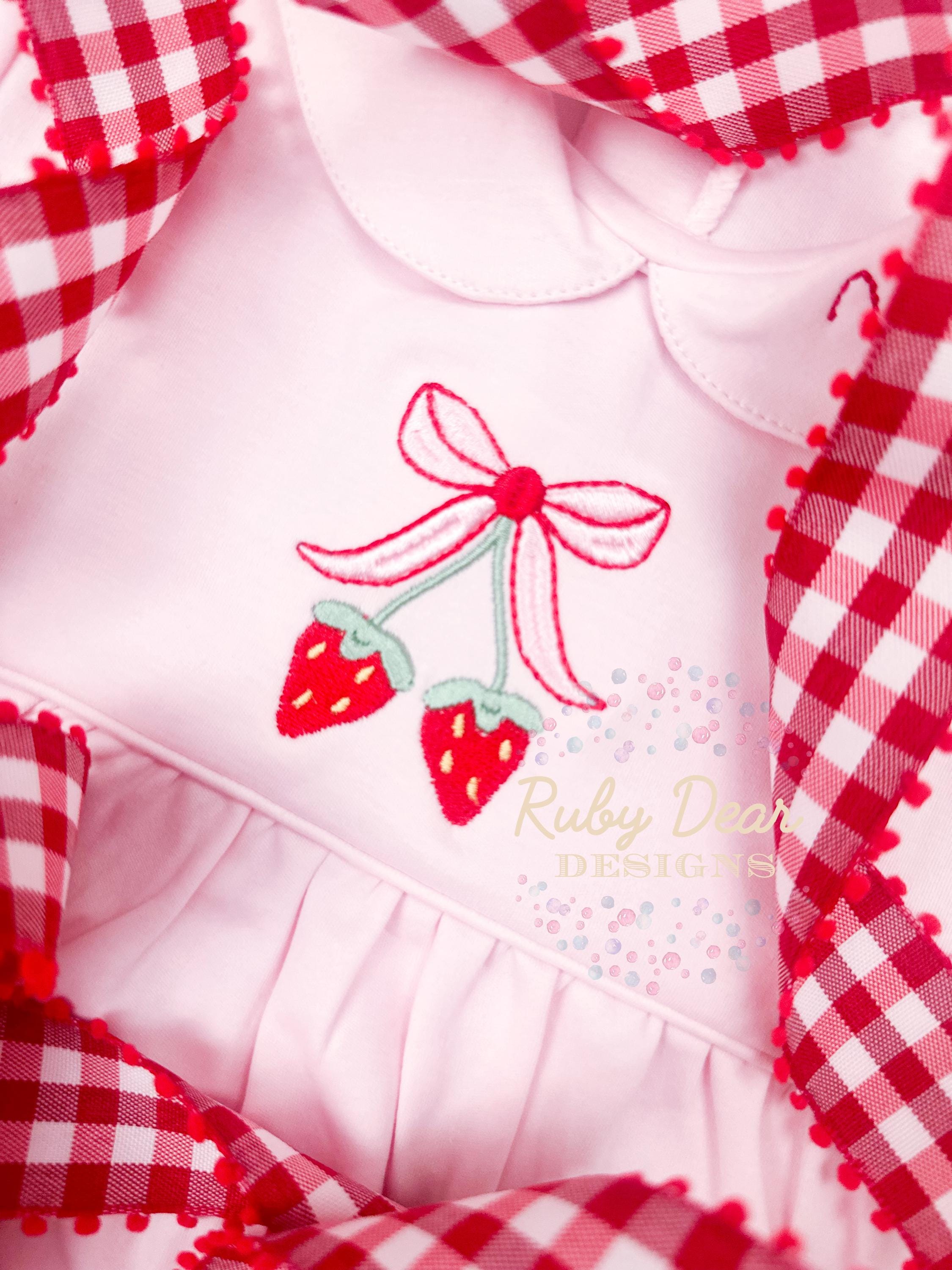 Strawberry Bow Mini Satin and Fill Stitch Machine Embroidery Design