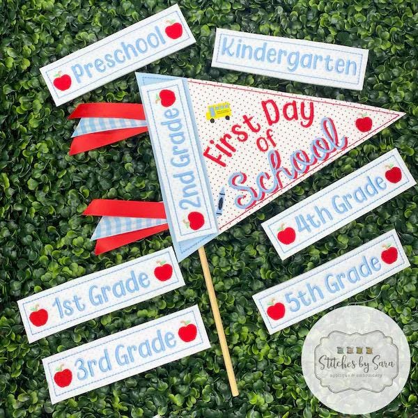 In The Hoop Pennant Back To School Bean Stitch Machine Embroidery Design
