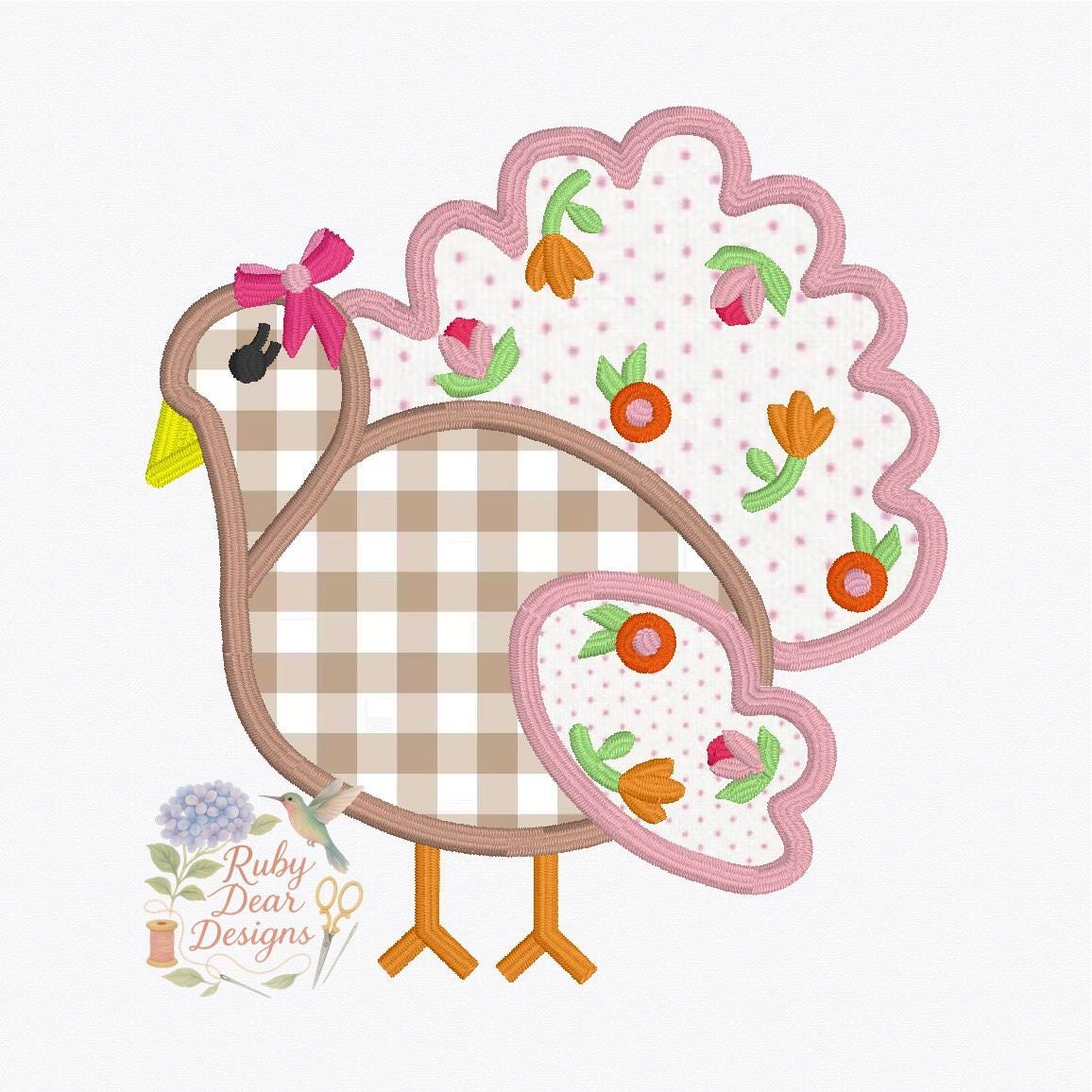 Turkey Girl with Florals Satin Appliqué Stitch Machine Embroidery Design