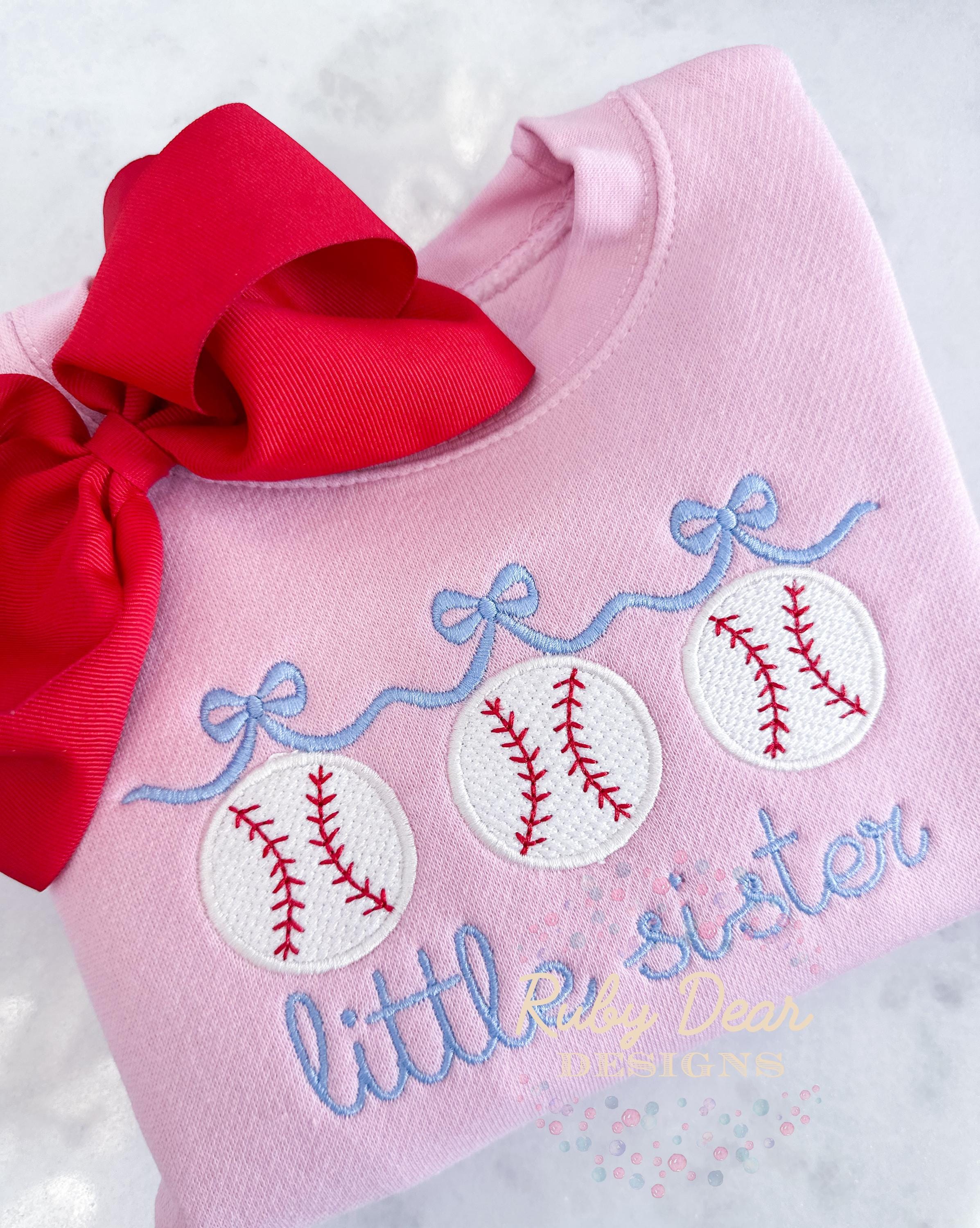 Baseball Trio with Bow Swag Sketch Fill with Satin Outline Machine Embroidery Design