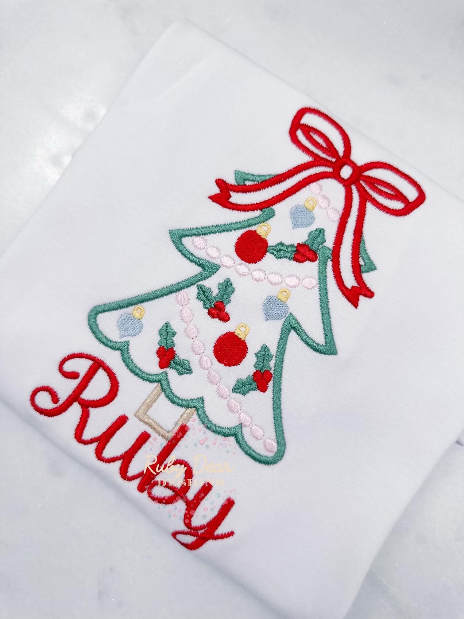 Christmas Tree Girly Satin Outline Machine Embroidery Design