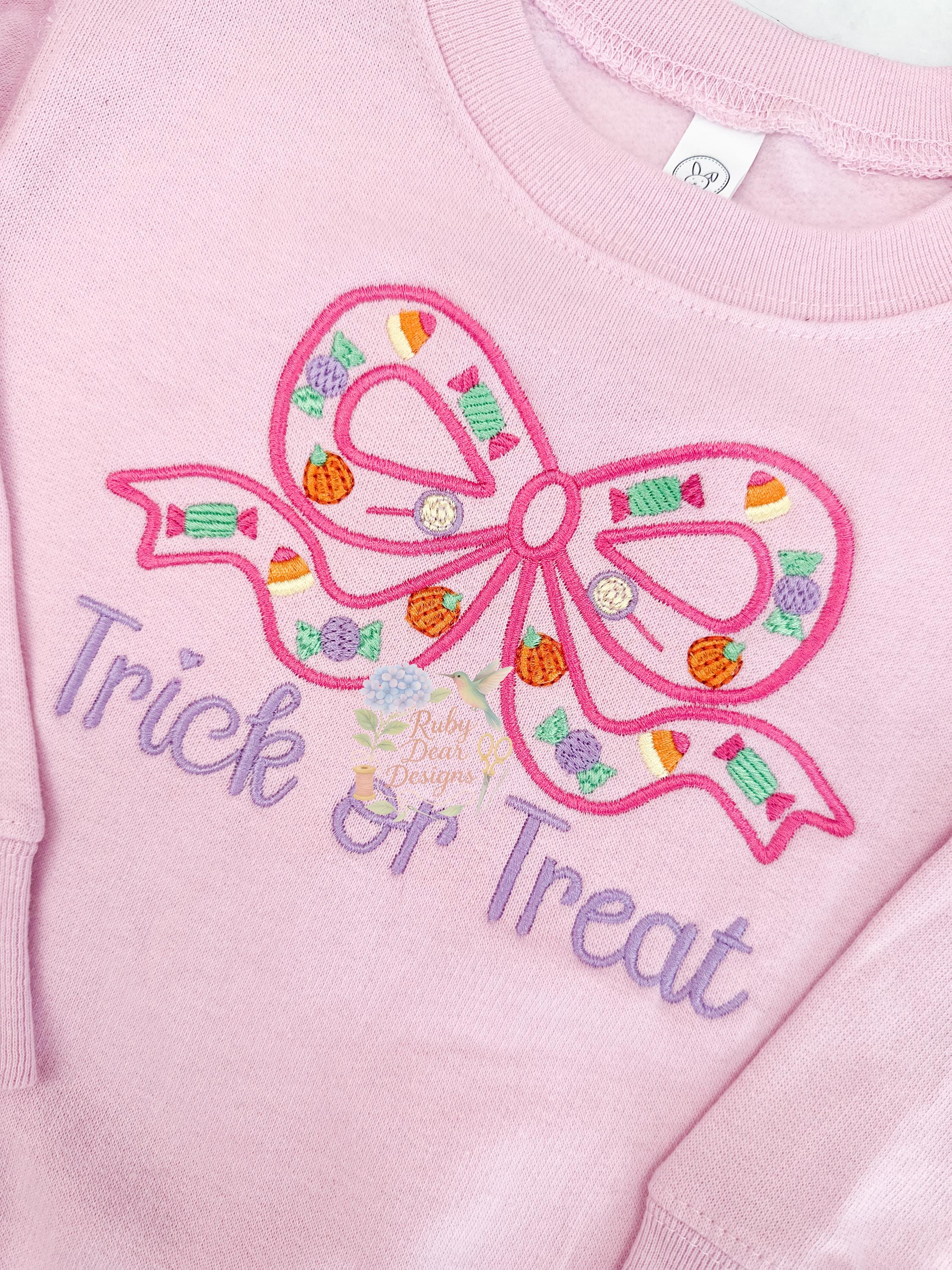 Halloween Mini Candy Trick or Treat Bow Satin Stitch Machine Embroidery Design