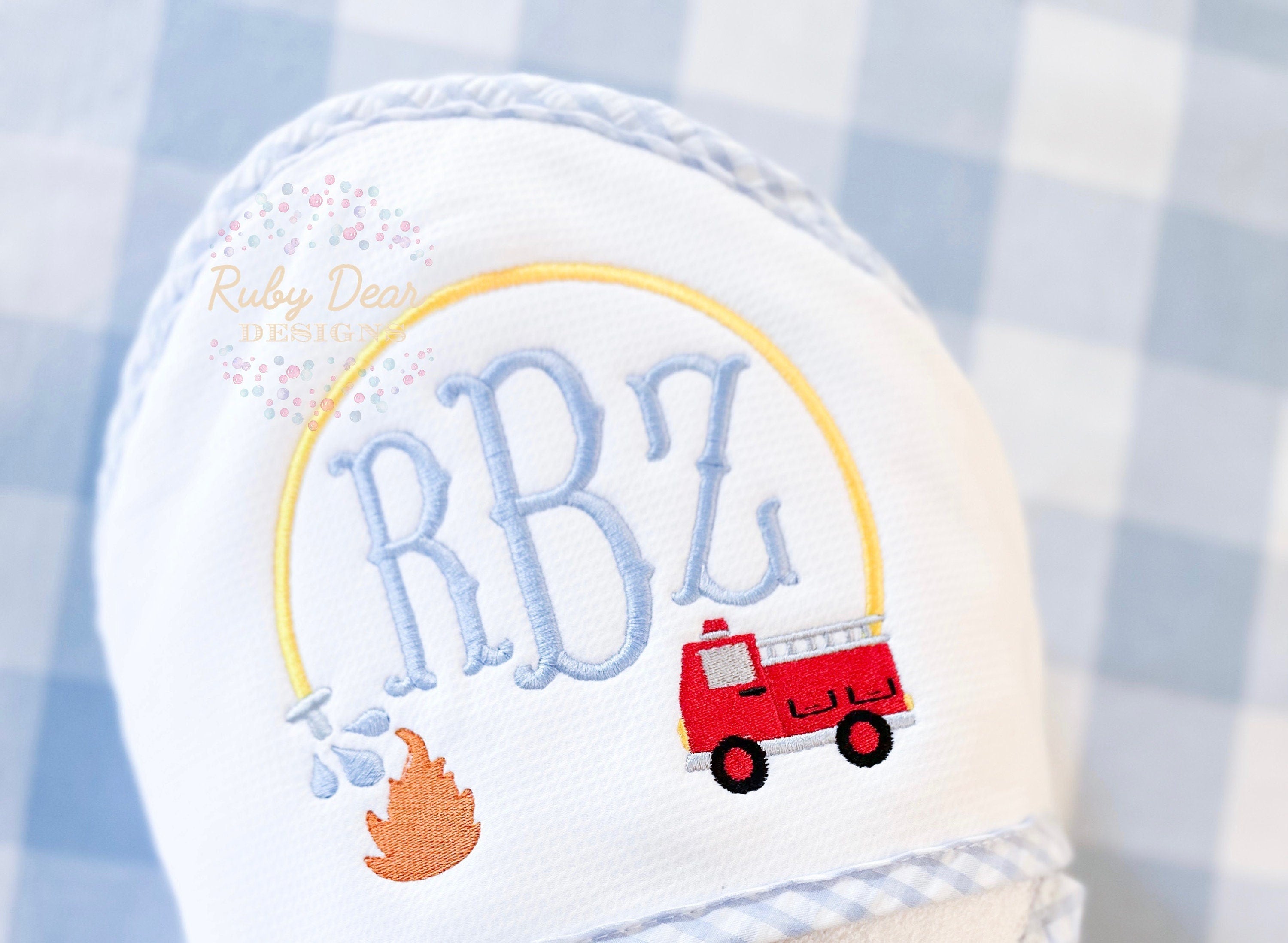 Firetruck Monogram Frame Machine Embroidery Design