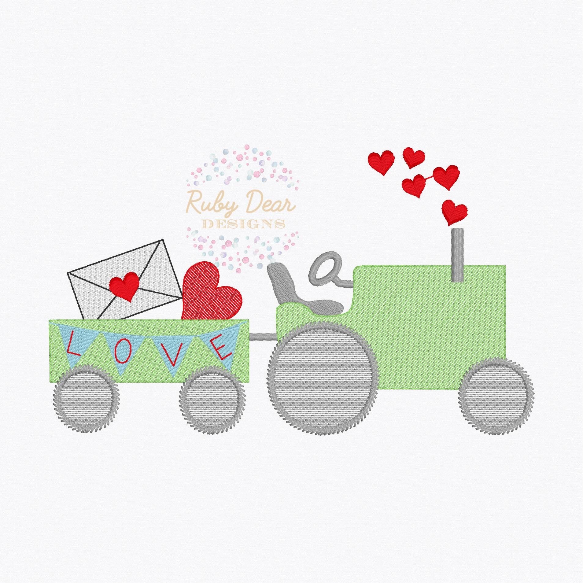 Valentine Boy Tractor Sketch Stitch Machine Embroidery Design