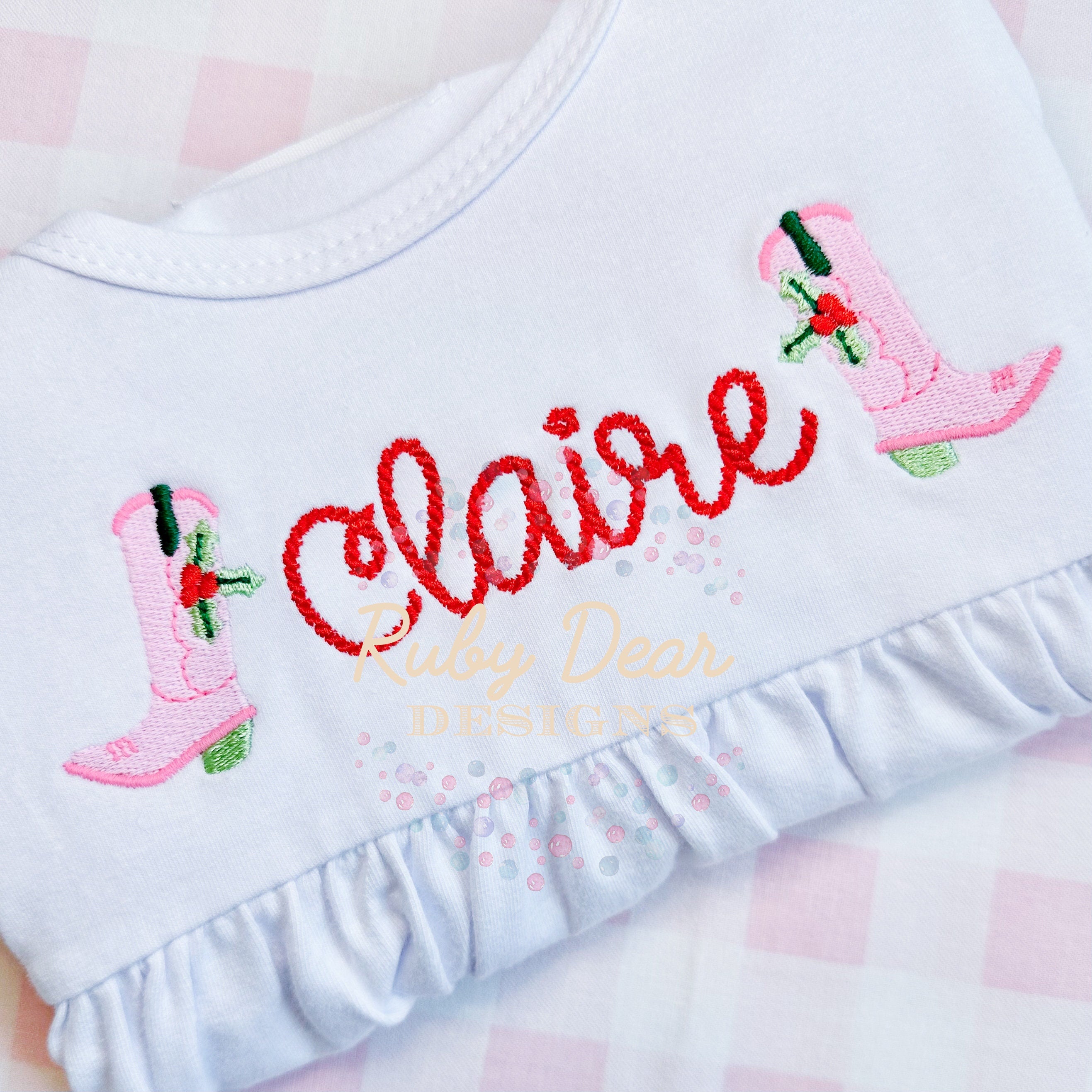 Christmas Cowgirl Holly Boot Mini Fill and Satin Stitch Machine Embroidery Design