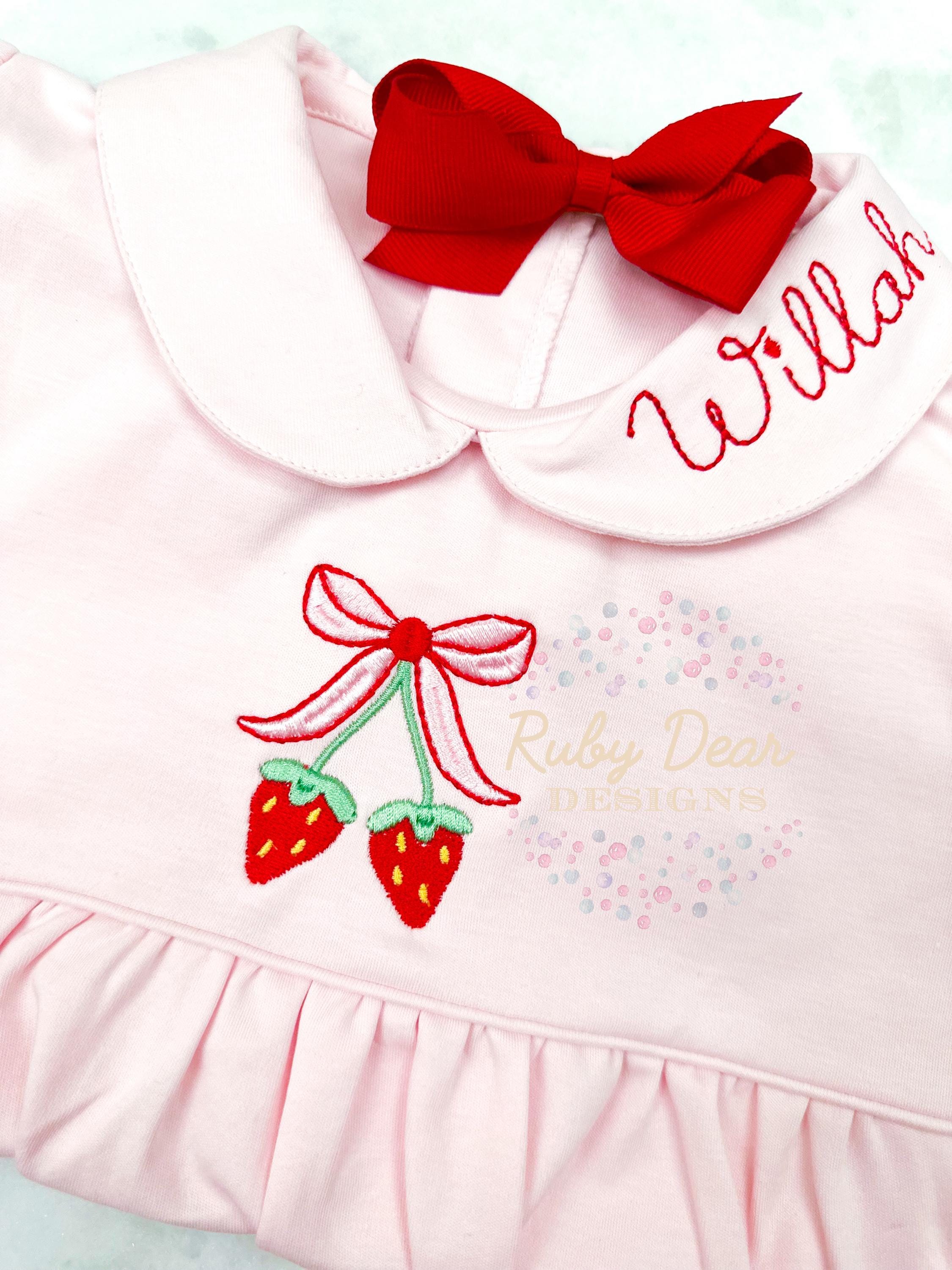 Strawberry Bow Mini Satin and Fill Stitch Machine Embroidery Design