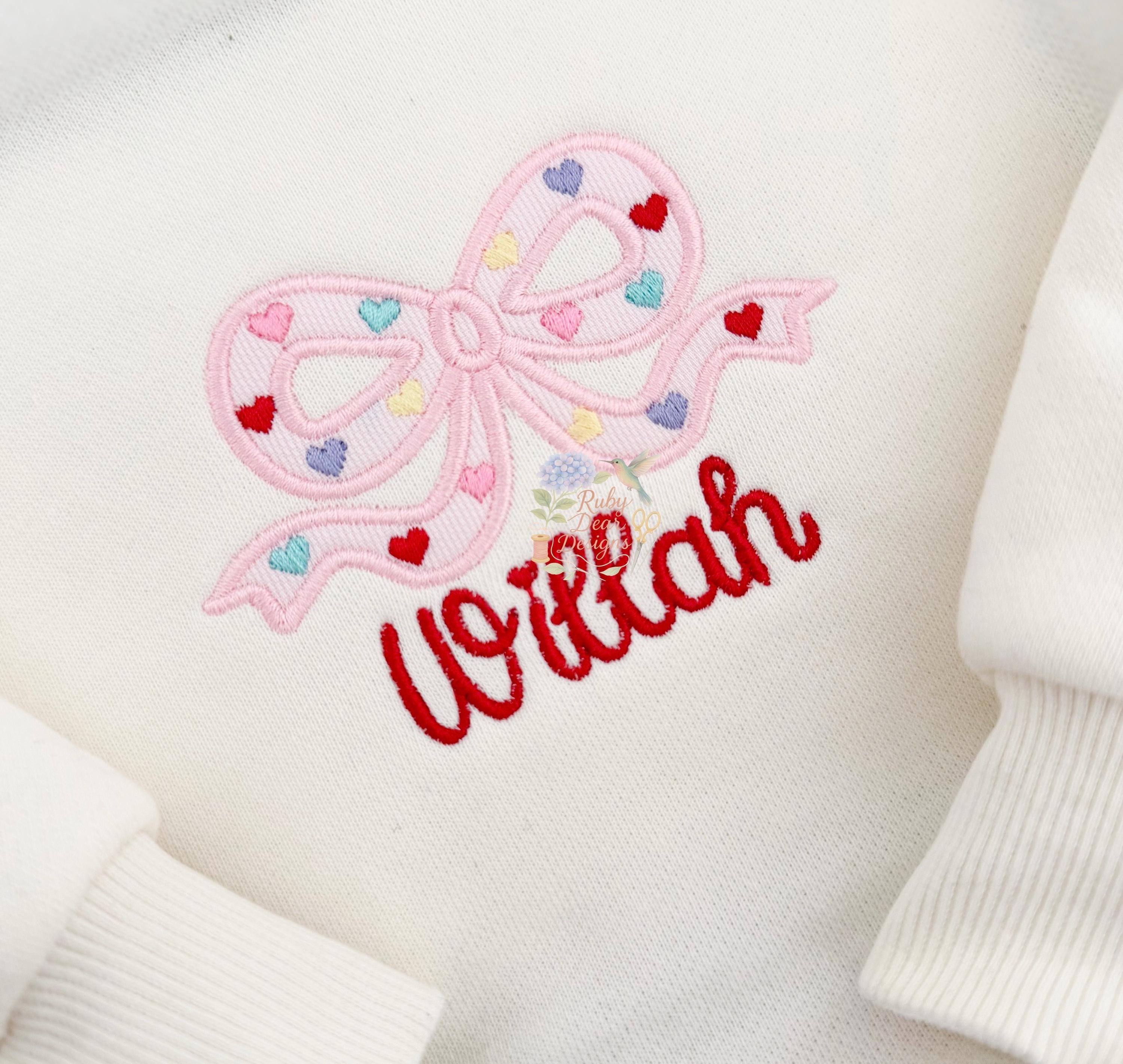 Valentine Applique Bow Satin Mini Hearts Machine Embroidery Design