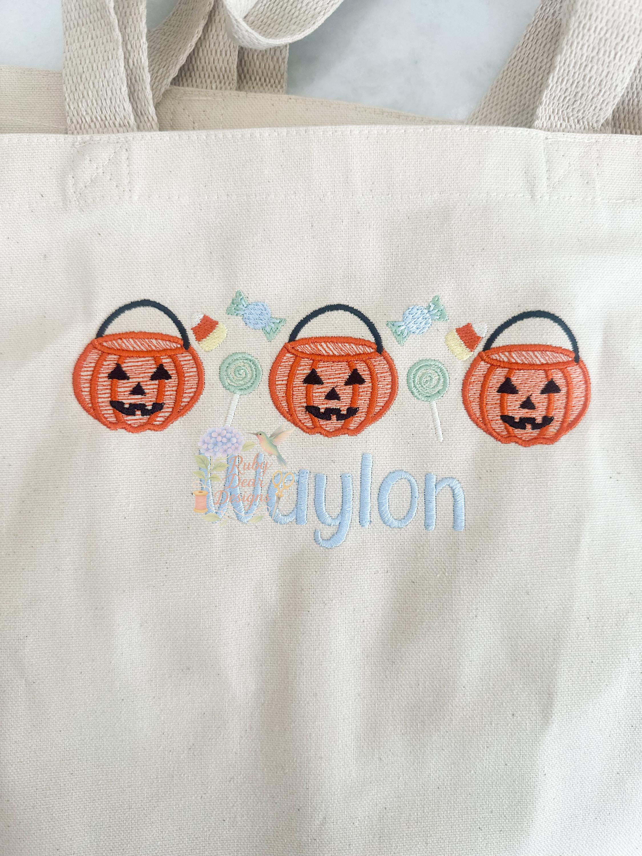 Jack O Lantern Trio and Candy Row Sketch with Satin Stitch Machine Embroidery Design