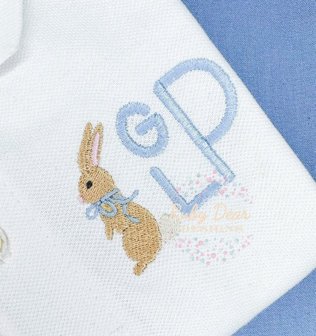 Bunny with Bow Fill and Satin Stitch Machine Embroidery Design