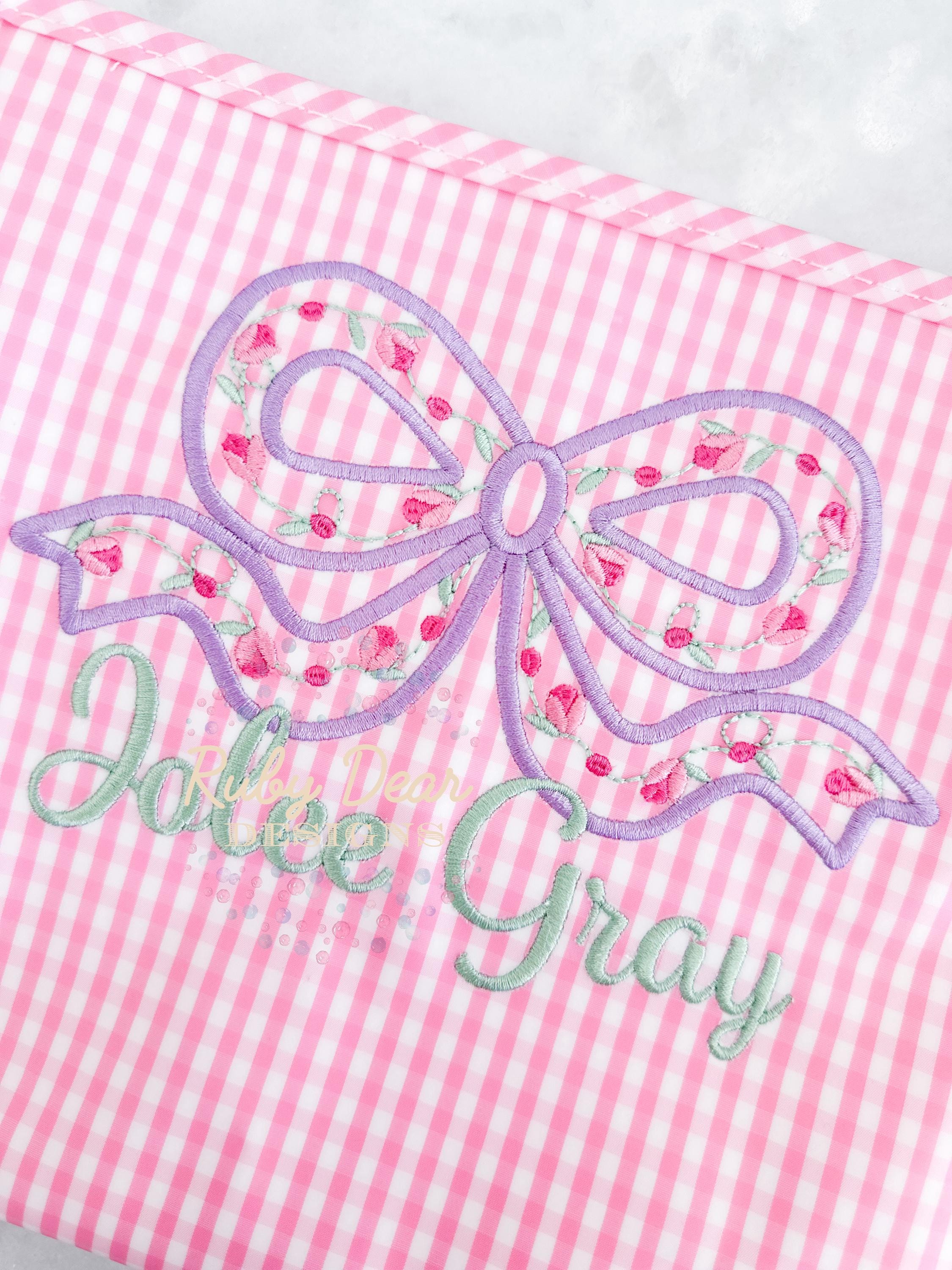 Rosevine Bow Satin Outline Satin and Bean Stitch Machine Embroidery Design