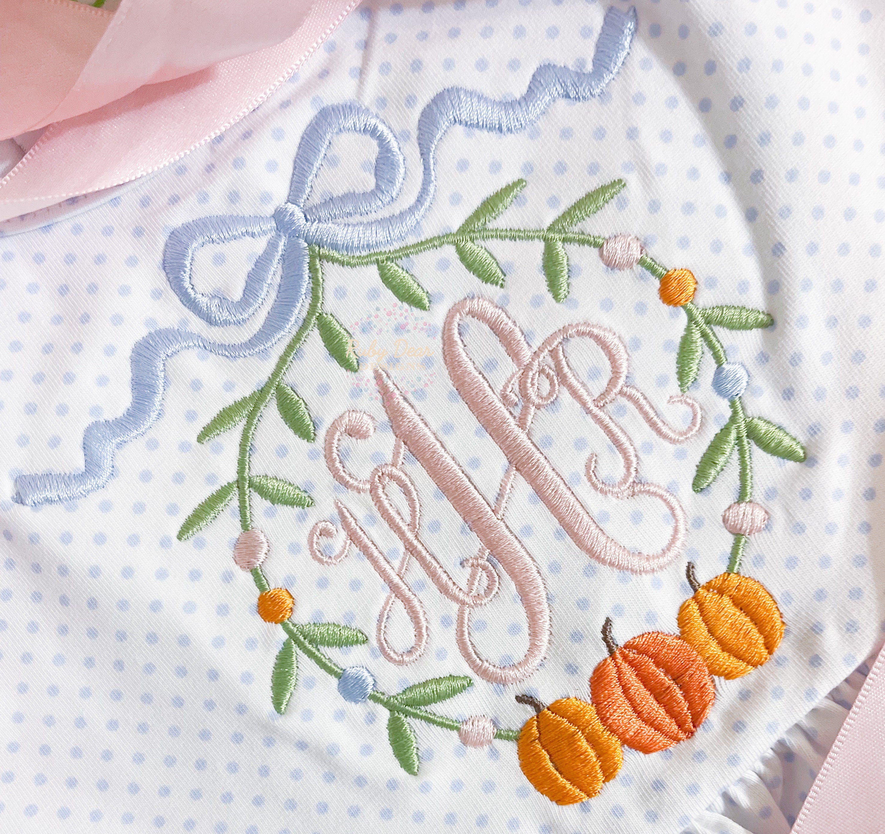 Pumpkin Trio with Bow Frame Machine Embroidery Design