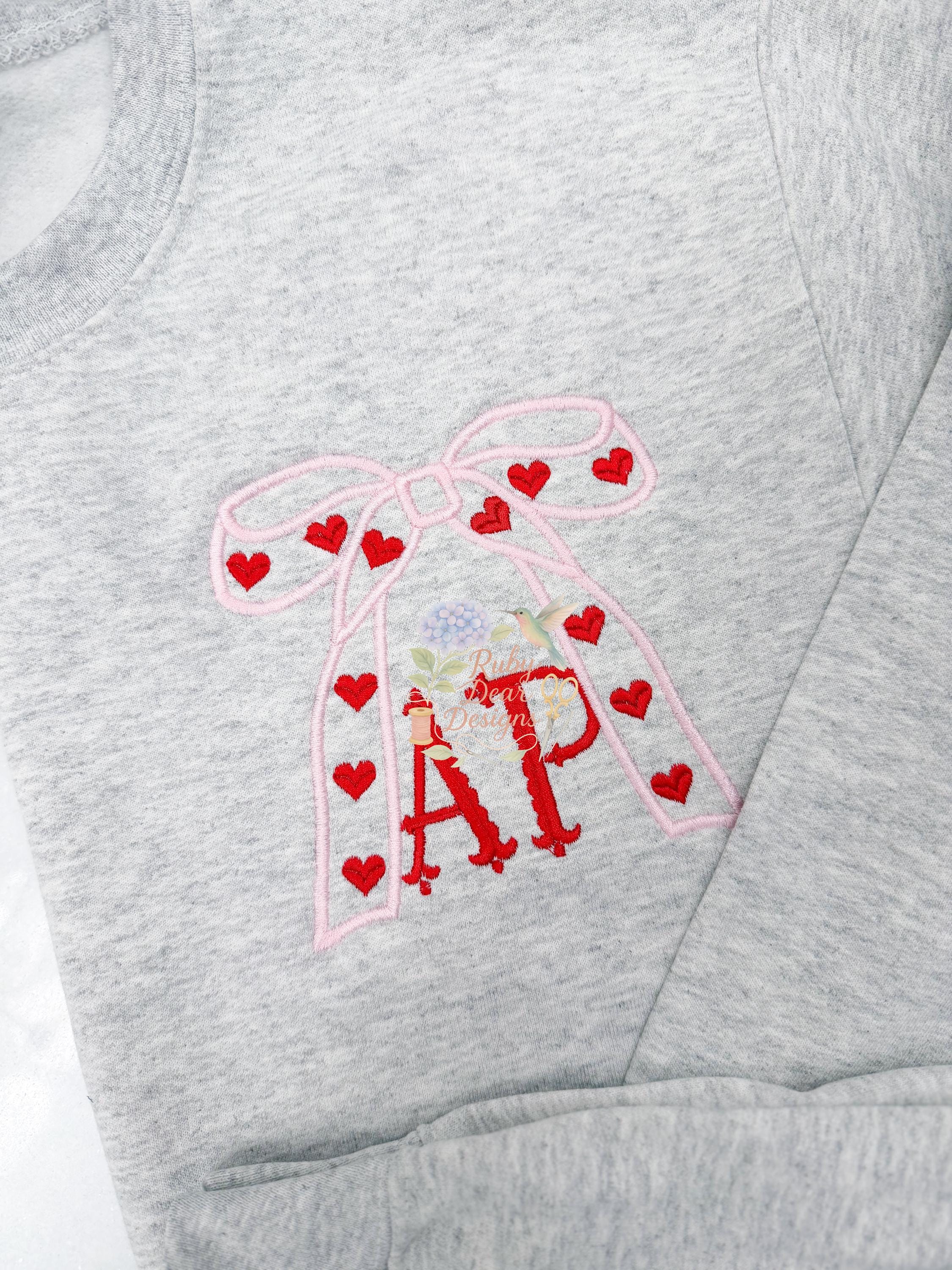 Valentines Long Bow Satin Outline Stitch Machine Embroidery Design