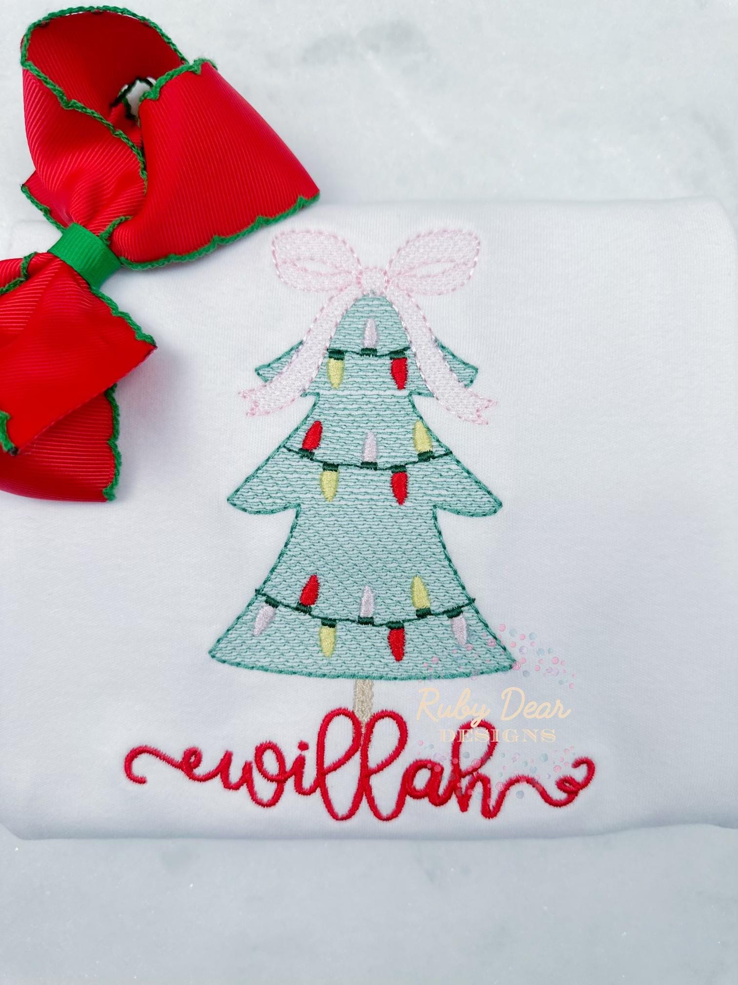 Christmas Tree with Lights Girl Sketch Machine Embroidery Design