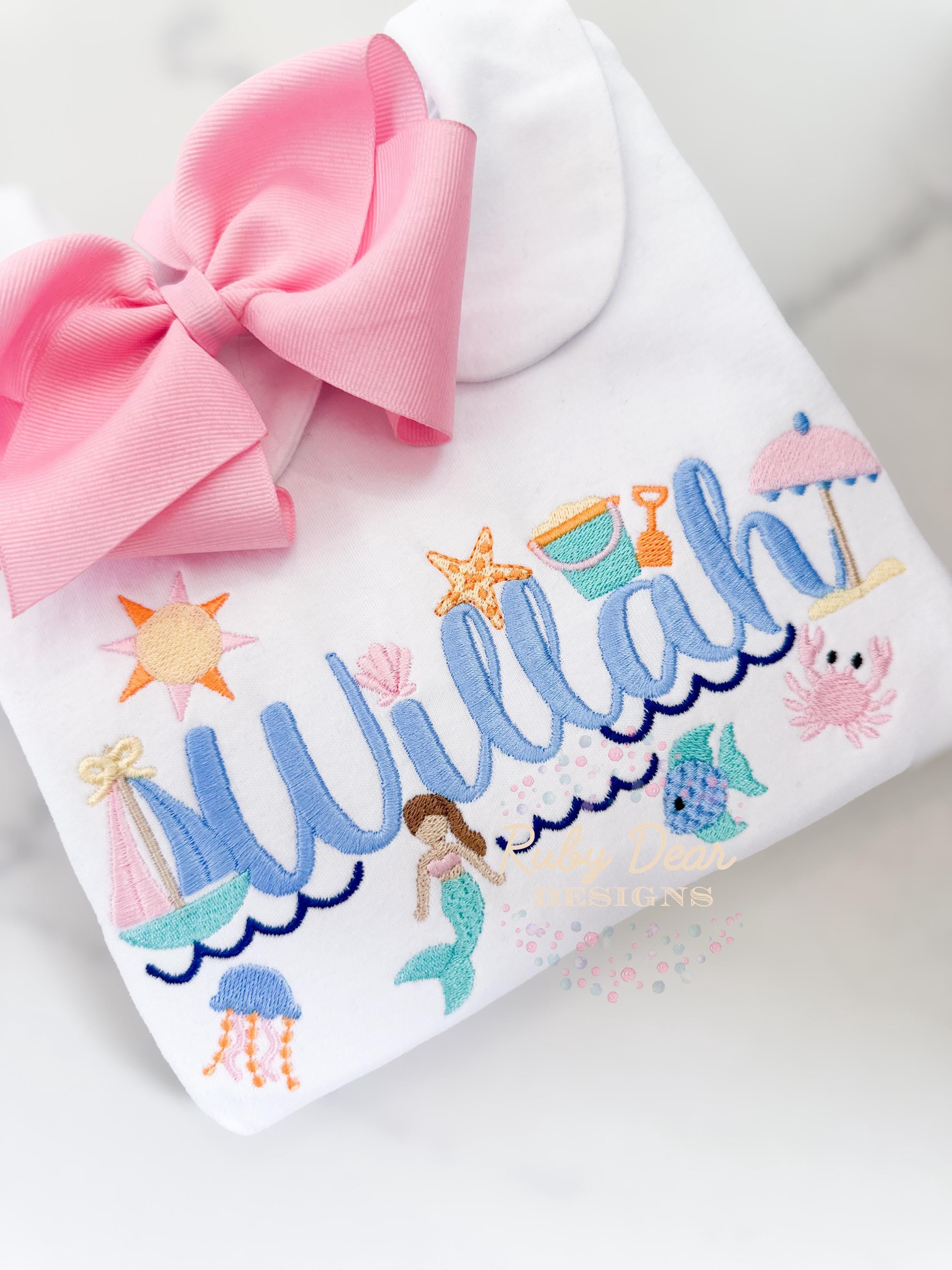 Beach and Sea Girl's Build Your Own Mini Set of 12 Designs Machine Embroidery Design *Font is NOT included!*