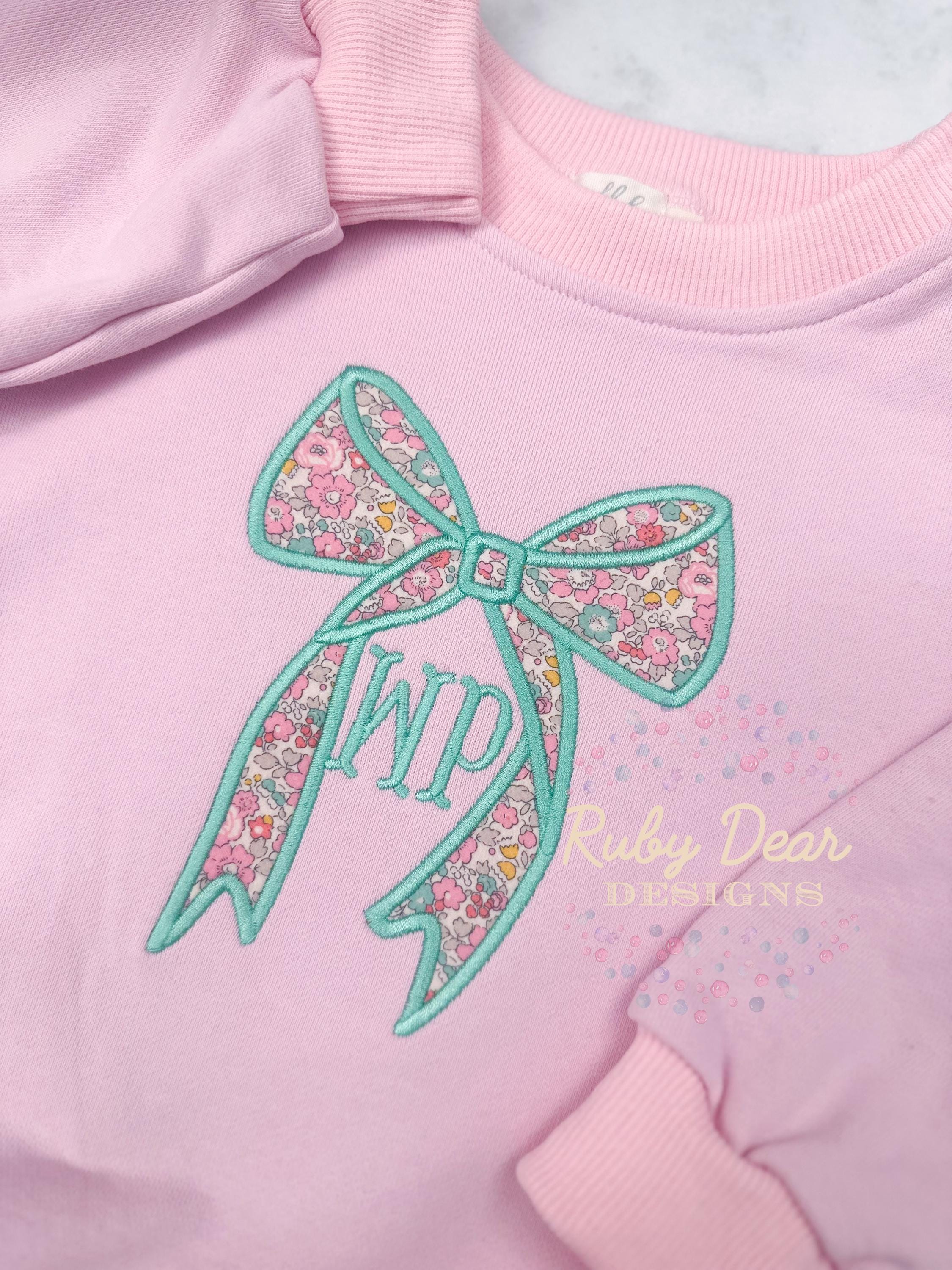 Long Bow Satin Applique Stitch Machine Embroidery Design