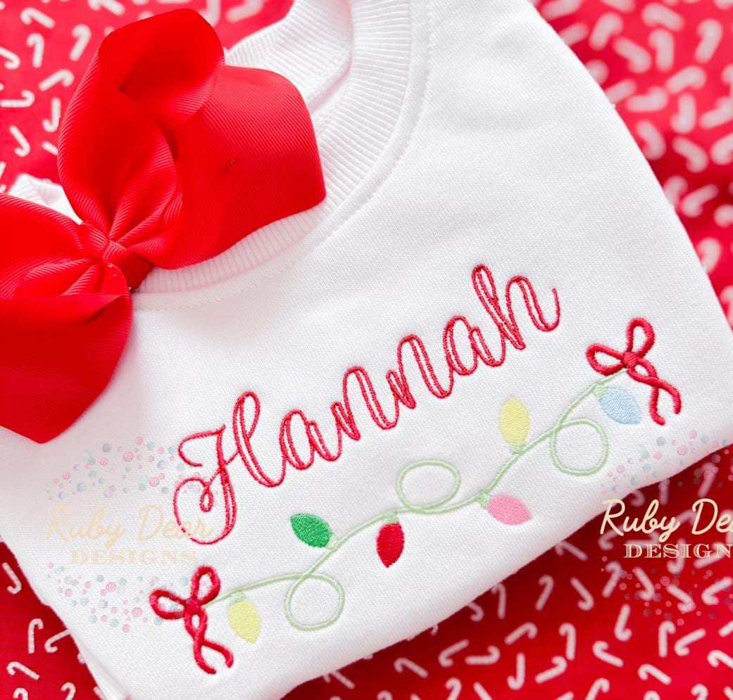 Christmas Light Strand with Bows Satin and Fill Stitch Machine Embroidery Design