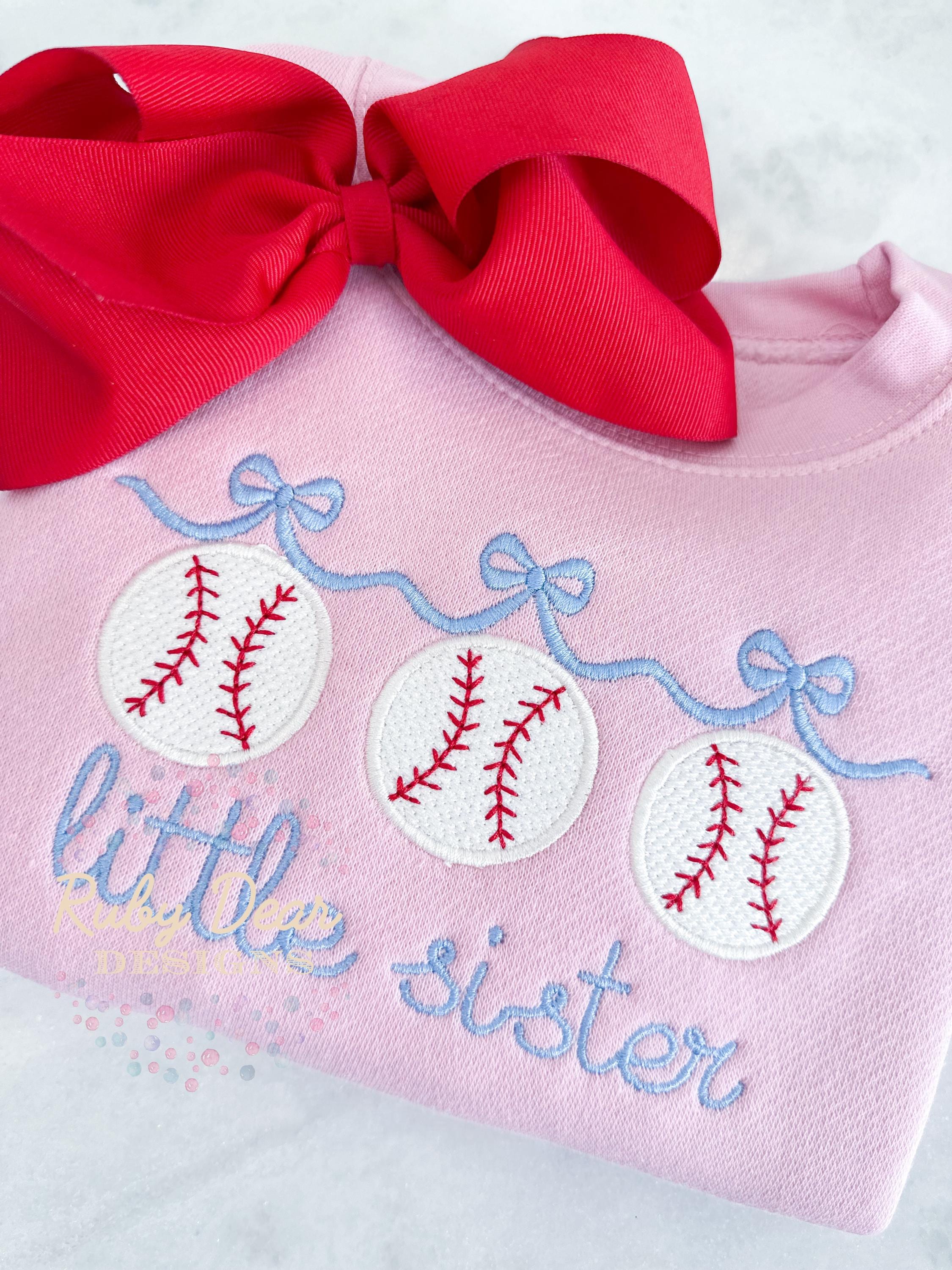 Baseball Trio with Bow Swag Sketch Fill with Satin Outline Machine Embroidery Design