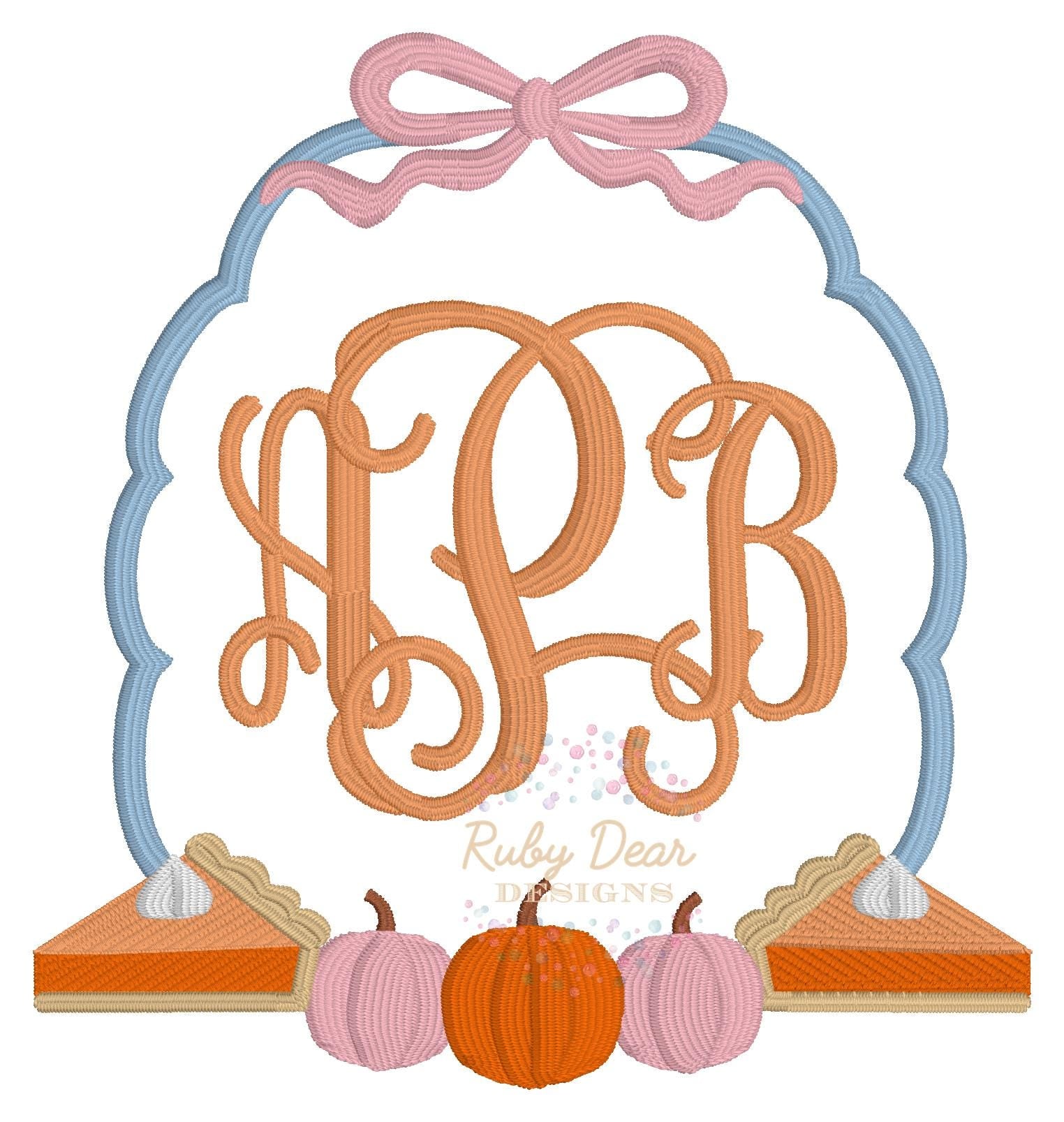 Pumpkin Pie Girl Bow Monogram Frame Satin Fill Stitch Machine Embroidery Design