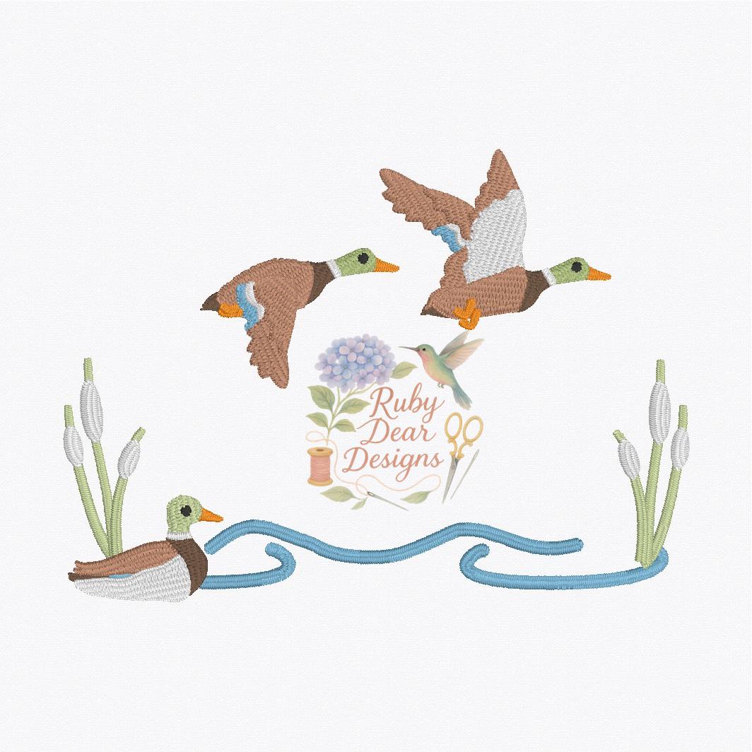 Mallard Duck Pond Fill and Satin Stitch Machine Embroidery Design