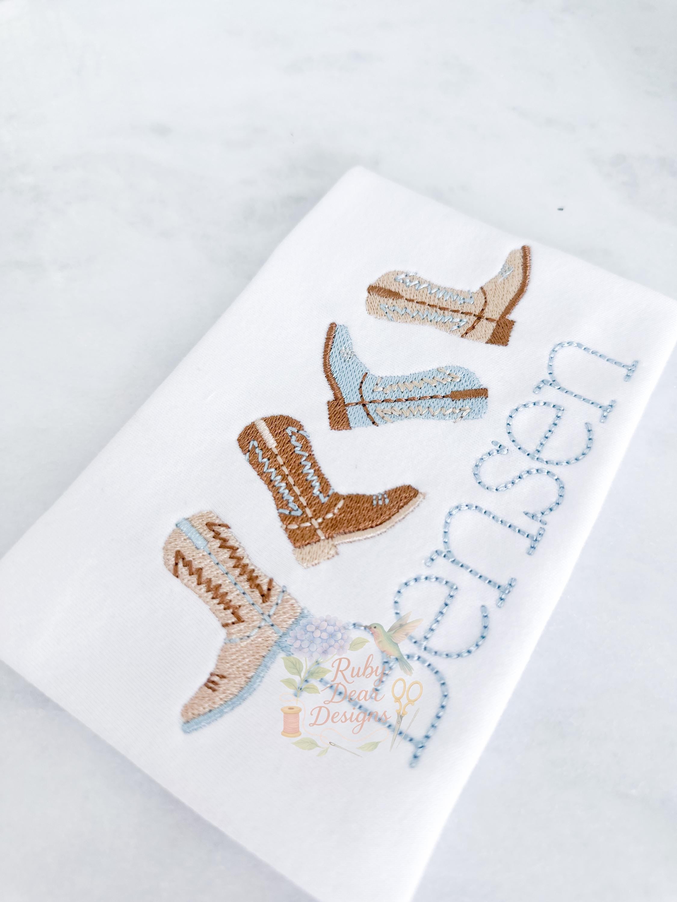 Cowboy Western Square Toe Boot Row Fill and Bean Stitch Machine Embroidery Design