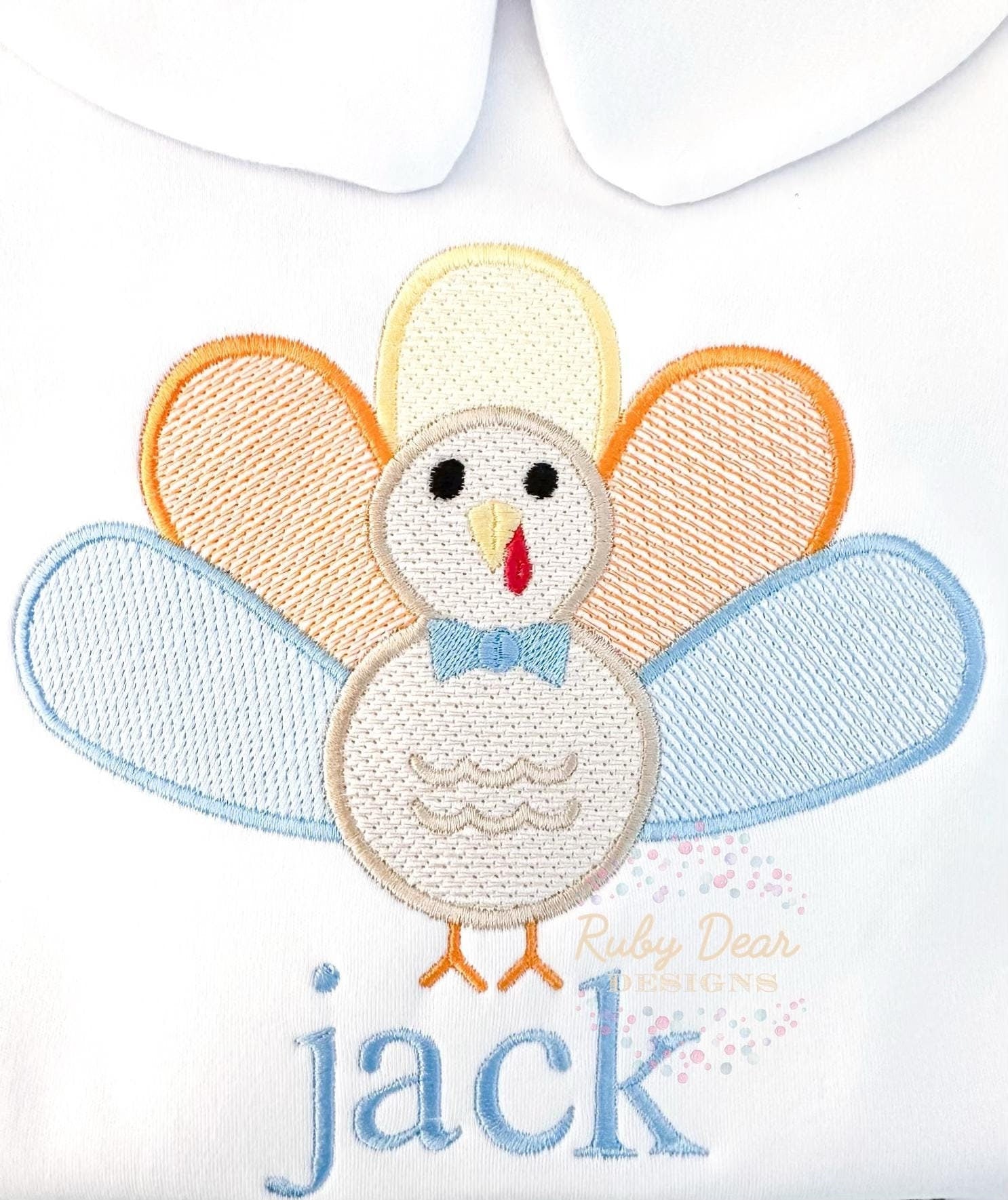 Turkey Boy Sketch with Satin Outline Stitch Machine Embroidery Design