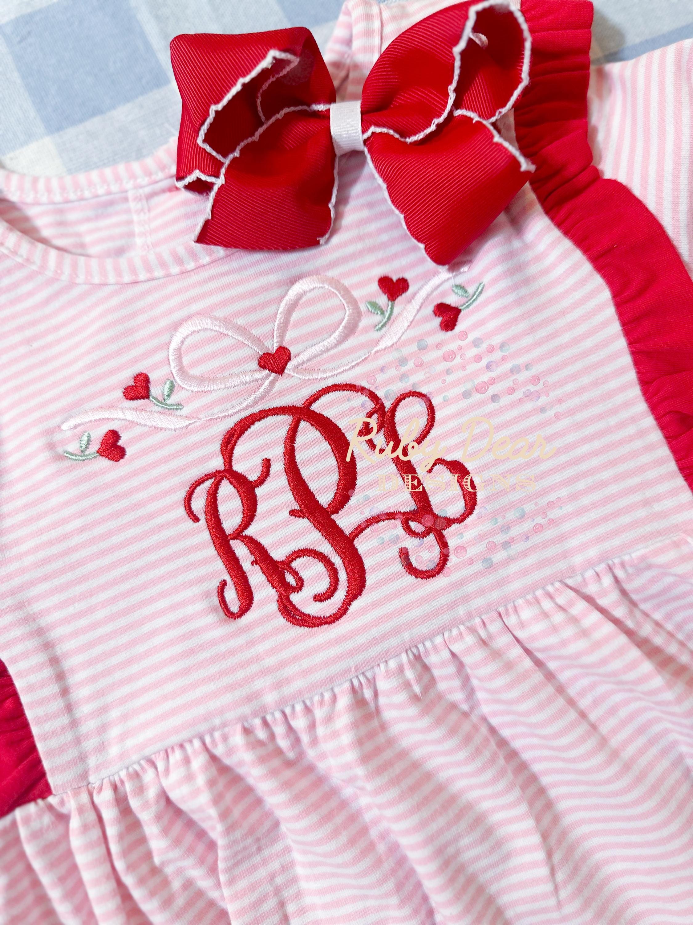 Valentine's Heart Floral Accent Bow Satin Stitch Machine Embroidery Design