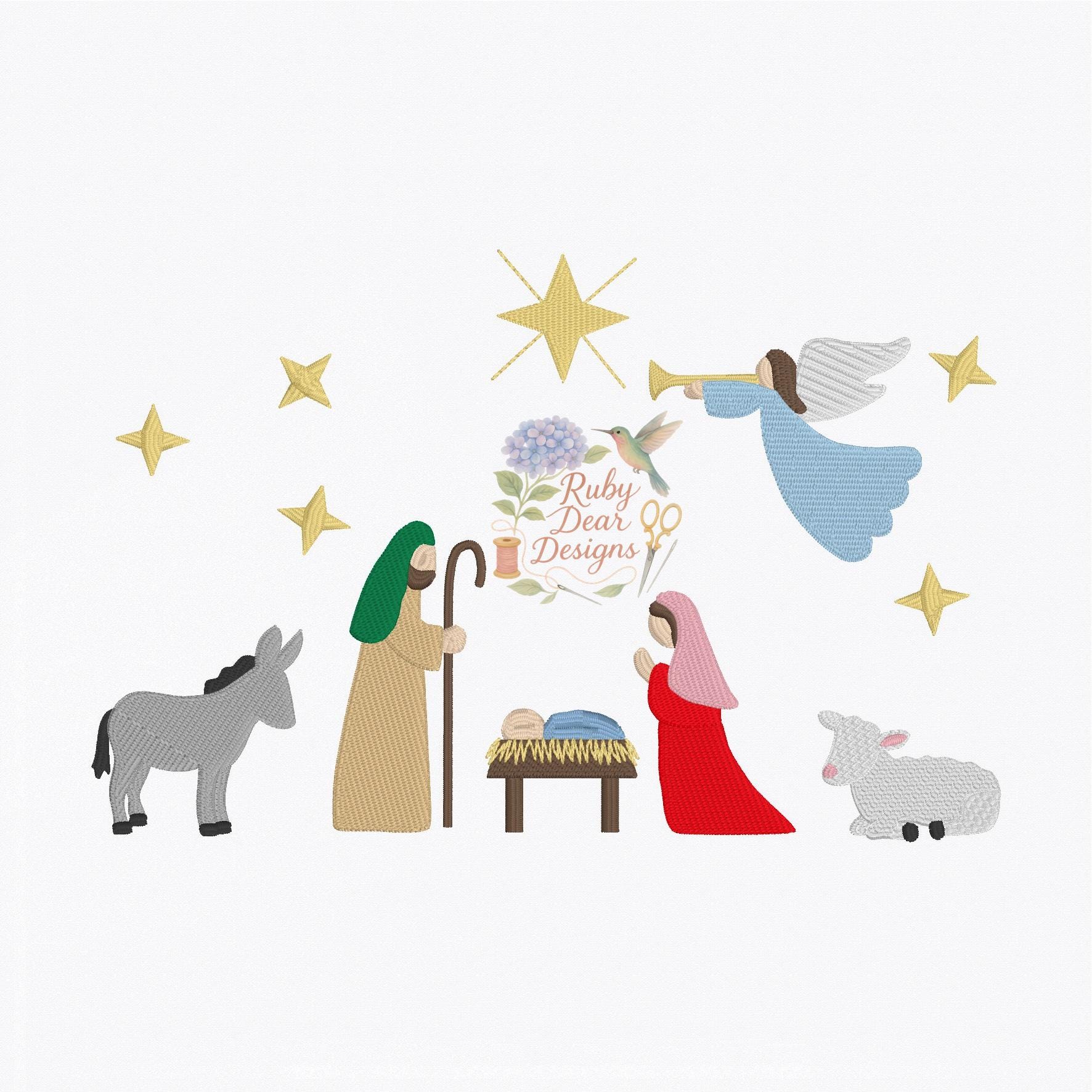 Nativity Christmas Build Your Own Mini Set Fill and Satin Stitch Machine Embroidery Design