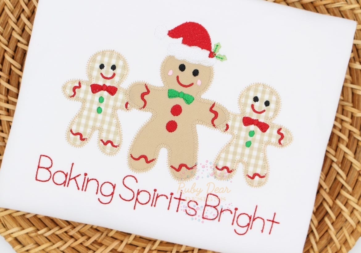 Gingerbread Boy Club Trio Appliqué Zig Zag Stitch Machine Embroidery Design