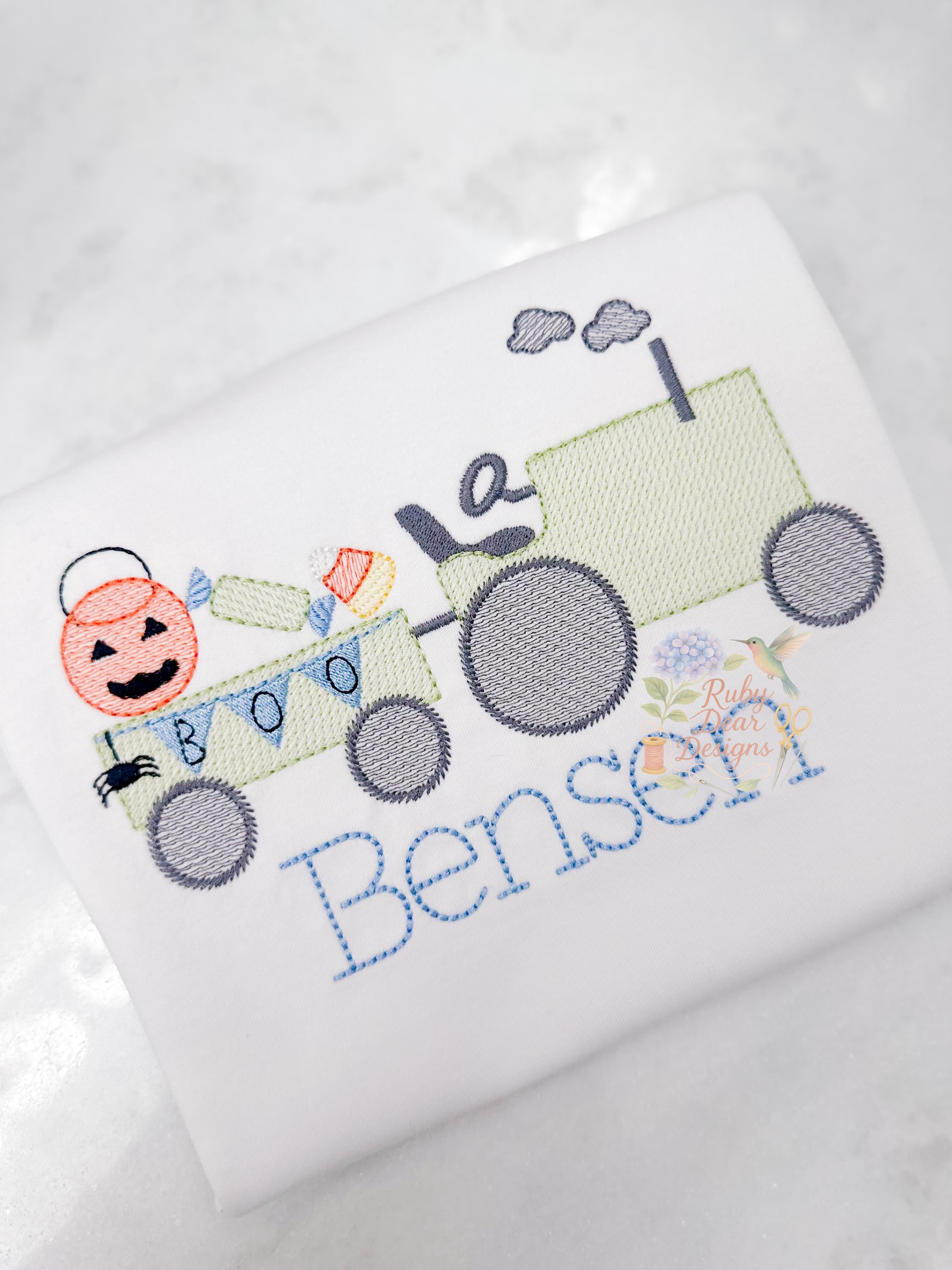 Halloween Tractor BOO Sketch with Fill Stitch Machine Embroidery Design