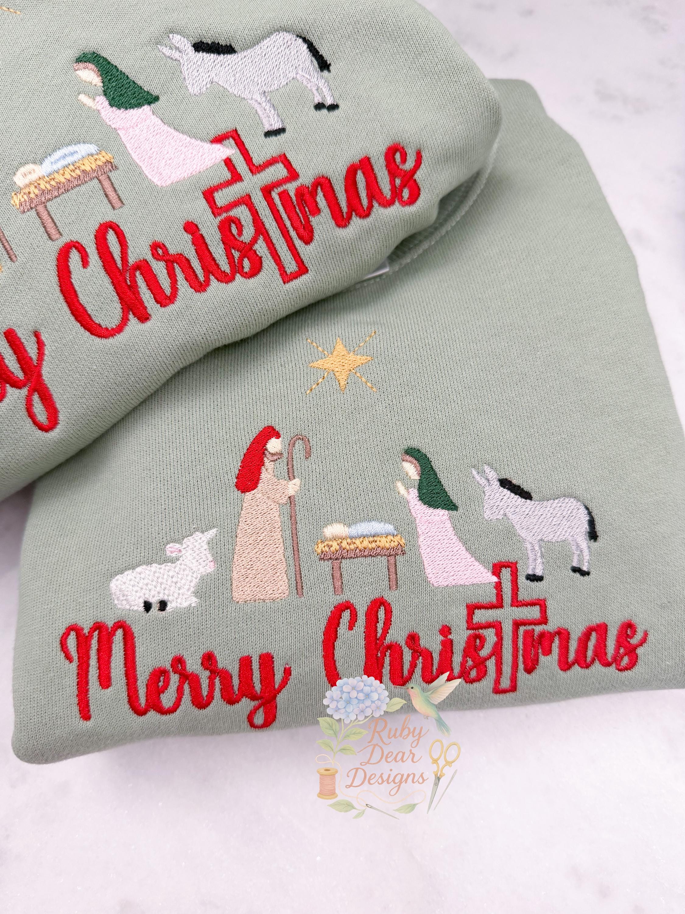 Nativity Christmas Manger Fill Stitch with Add On Cross Machine Embroidery Design
