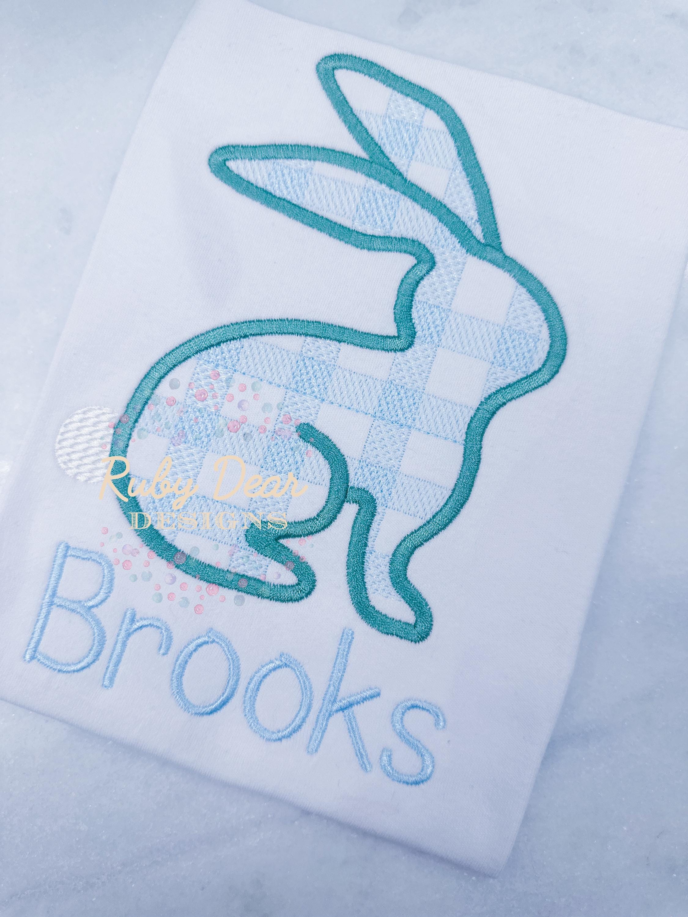 Bunny Boy Gingham Sketch with Satin Outline Machine Embroidery Design
