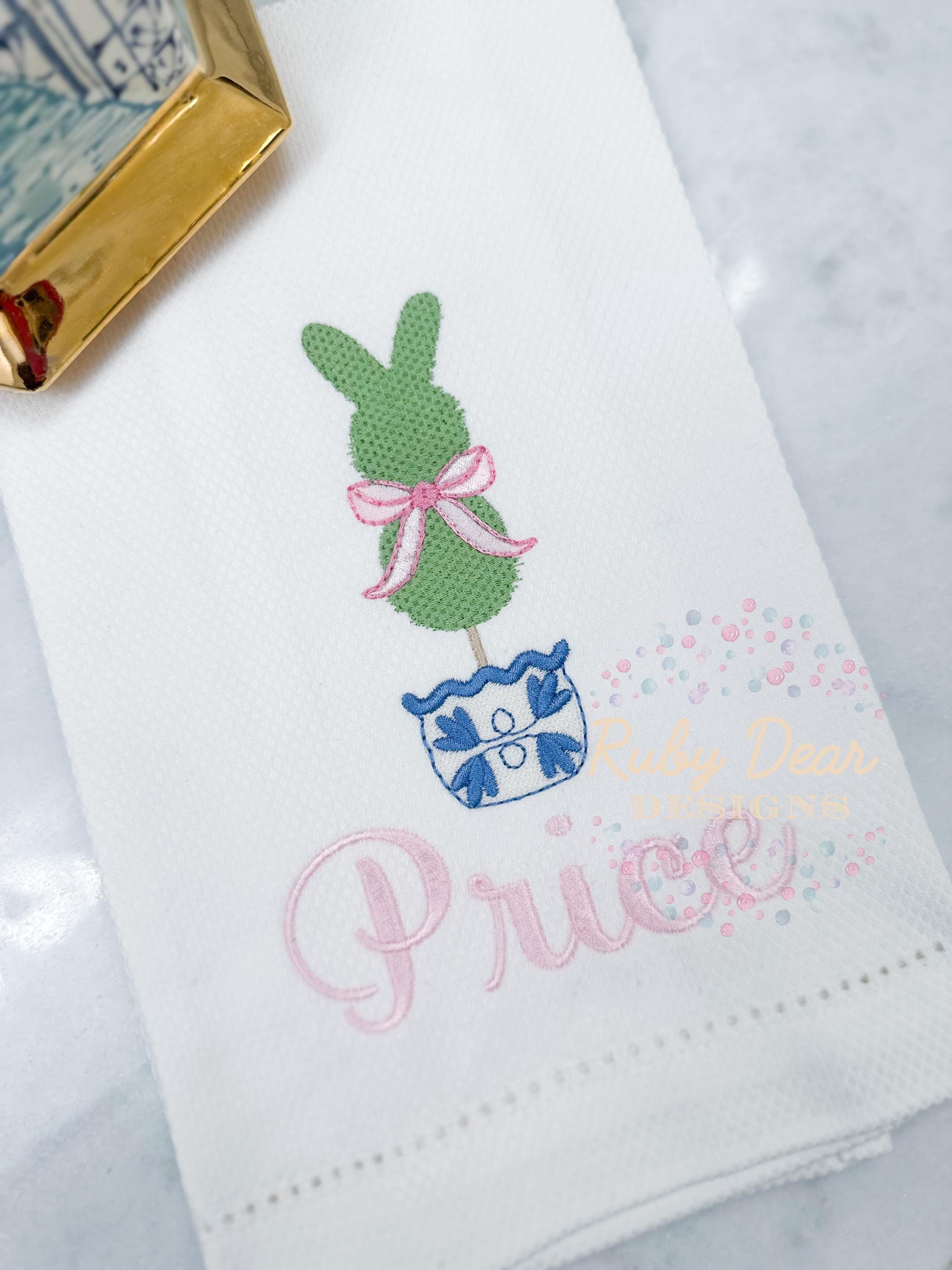 Bunny Easter Spring Chinoiserie Topiary Machine Embroidery Design