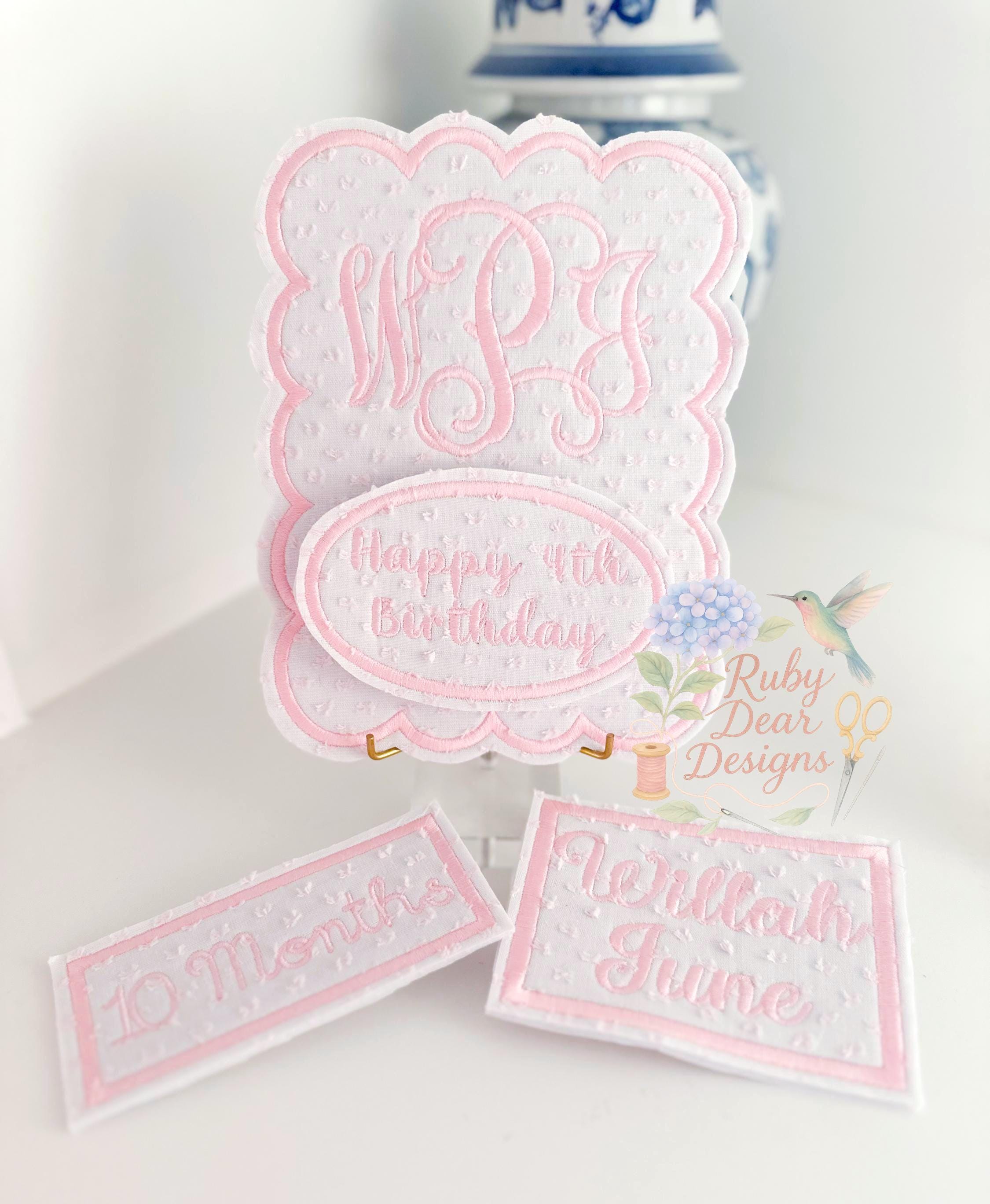 In The Hoop Milestone Card Scallop Satin Stitch Outline Machine Embroidery Design