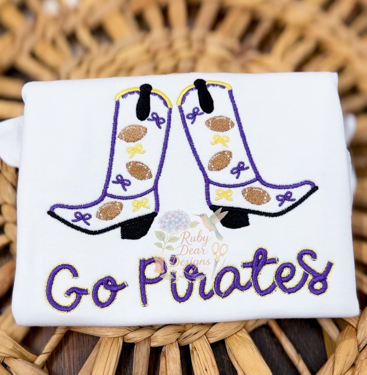 Football Cowgirl Boot (Single Boot) Satin and Fill Stitch Outline Machine Embroidery Design