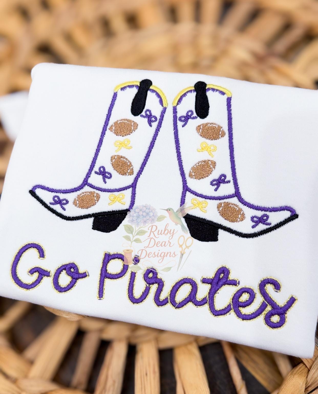 Football Cowgirl Boot (Single Boot) Satin and Fill Stitch Outline Machine Embroidery Design