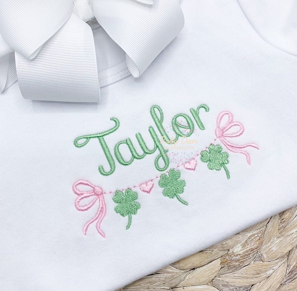 Clover and Hearts Bow Swag Satin and Fill Stitch Machine Embroidery Design