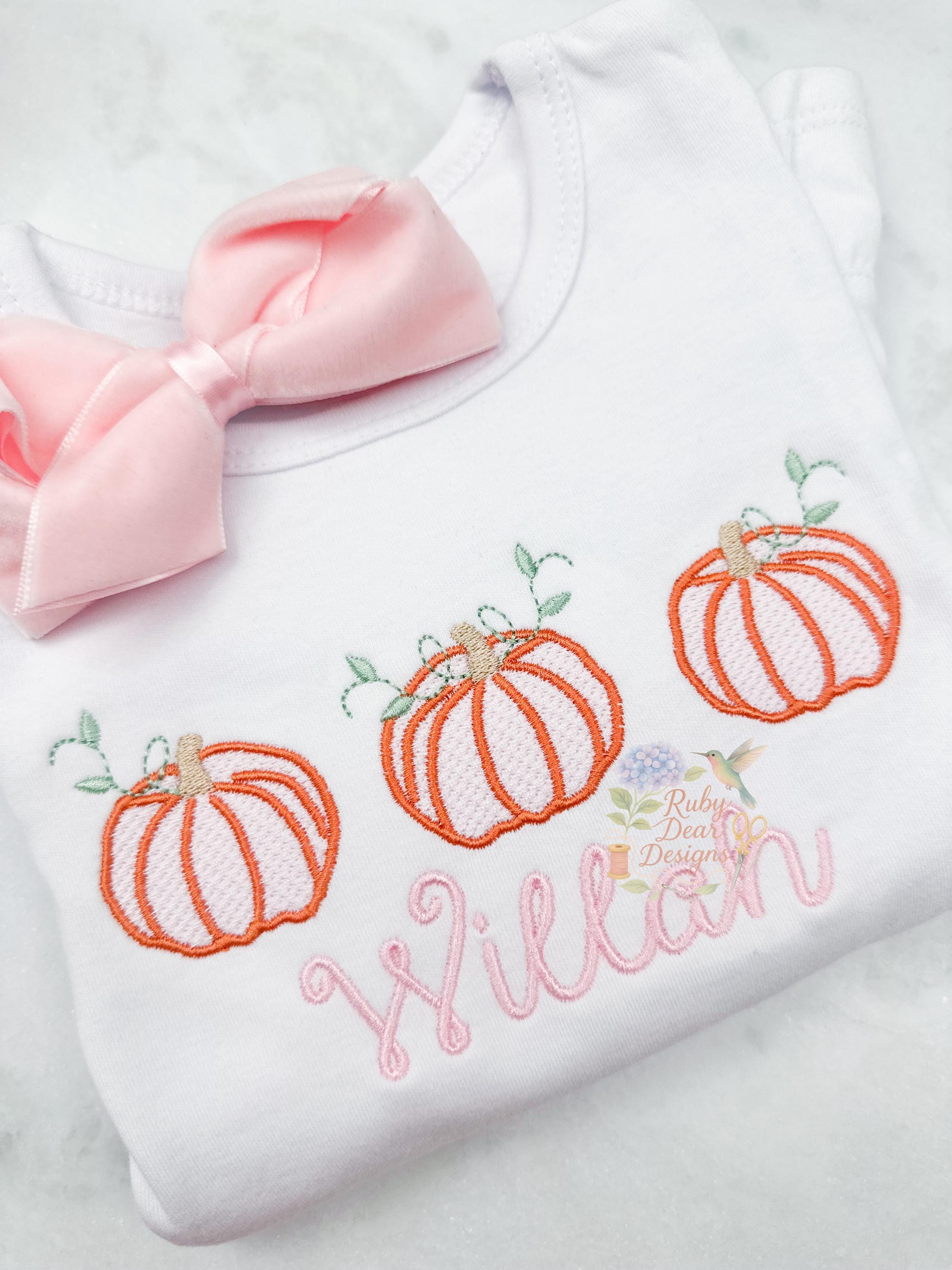 Pumpkin Trio Sketch with Satin Outline Stitch Machine Embroidery Design