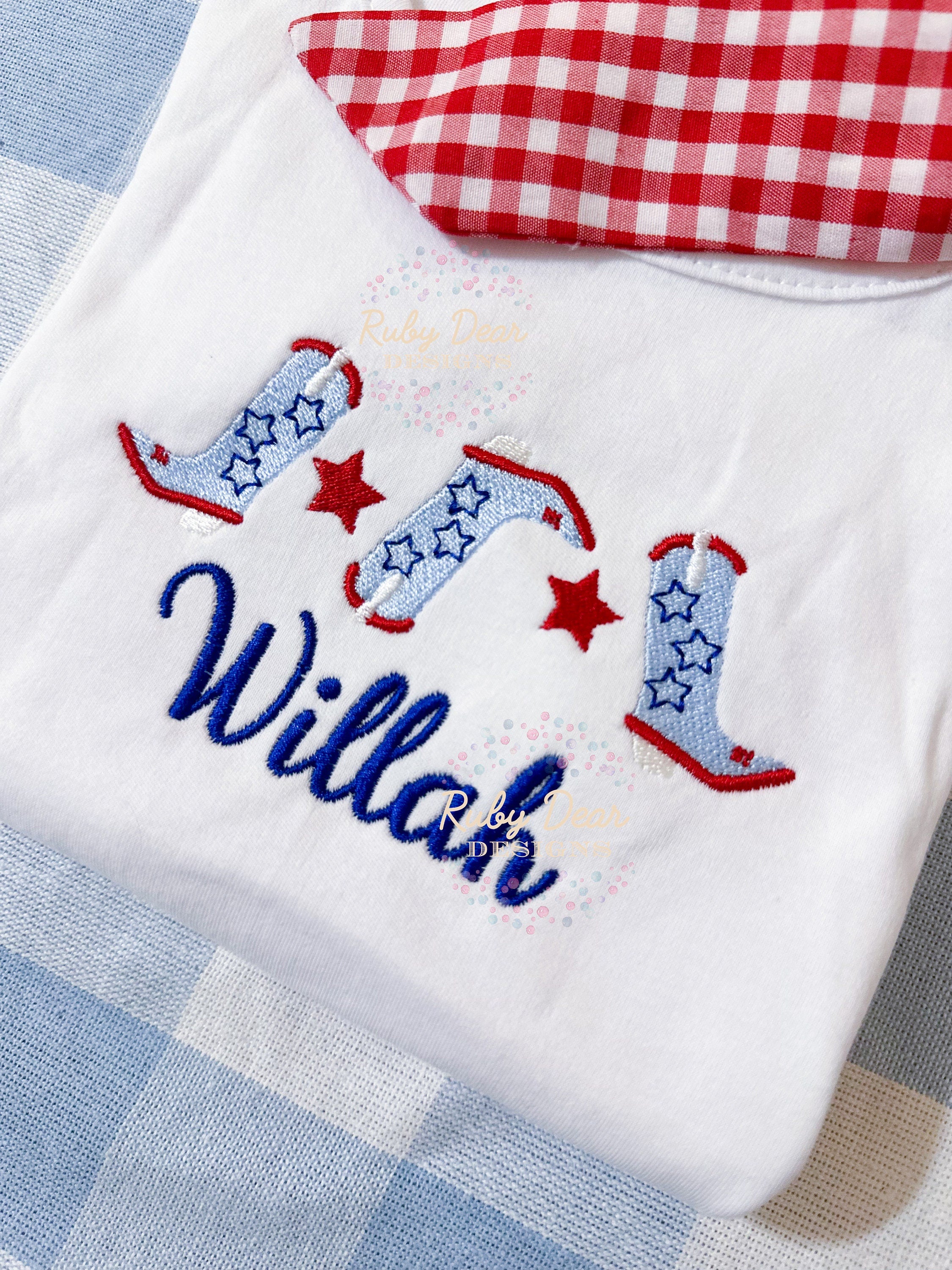 Patriotic Cowgirl Boots and Stars Row Fill and Satin Stitch Machine Embroidery Design