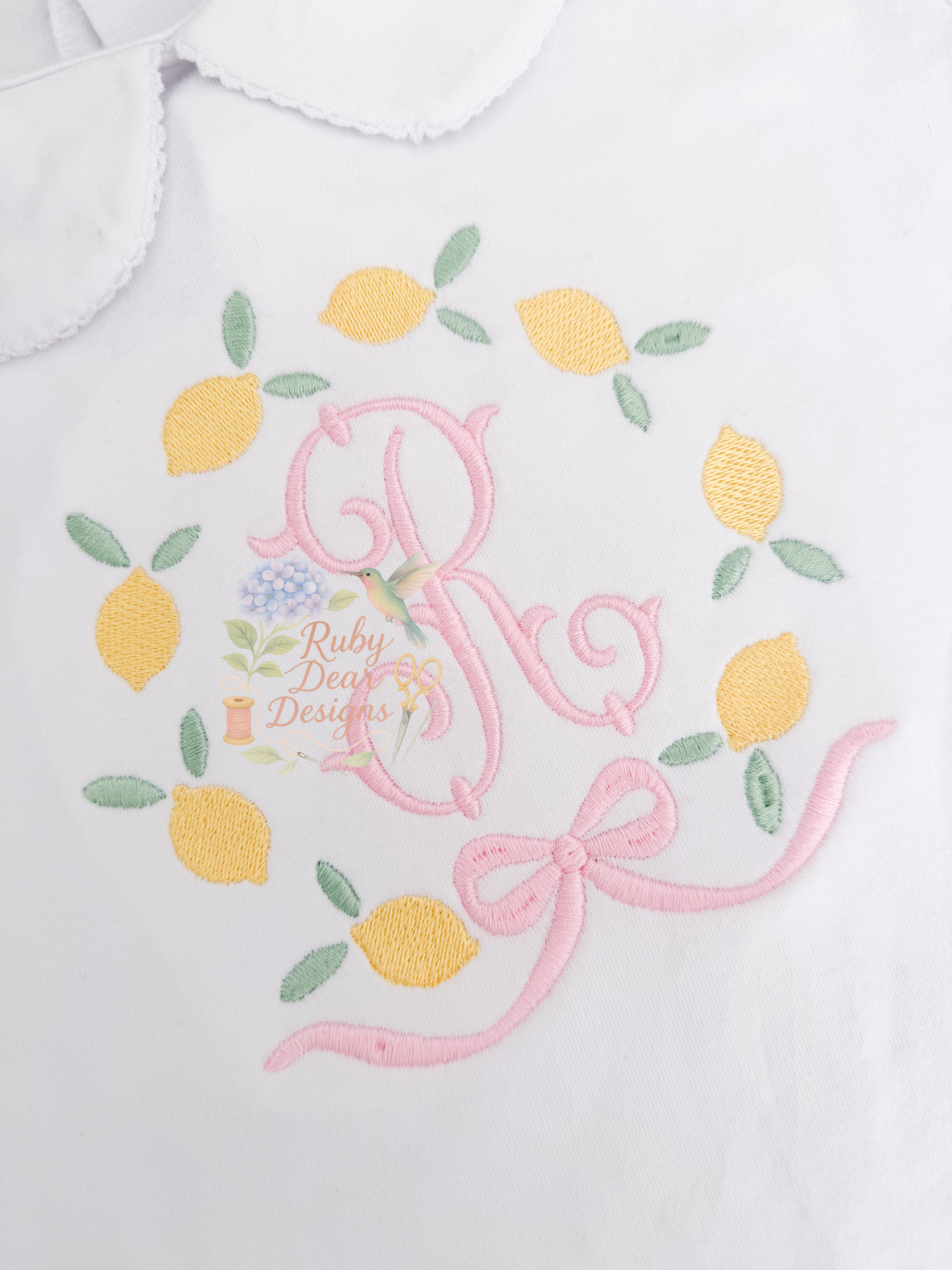 Lemon Bow Frame Machine Embroidery Design
