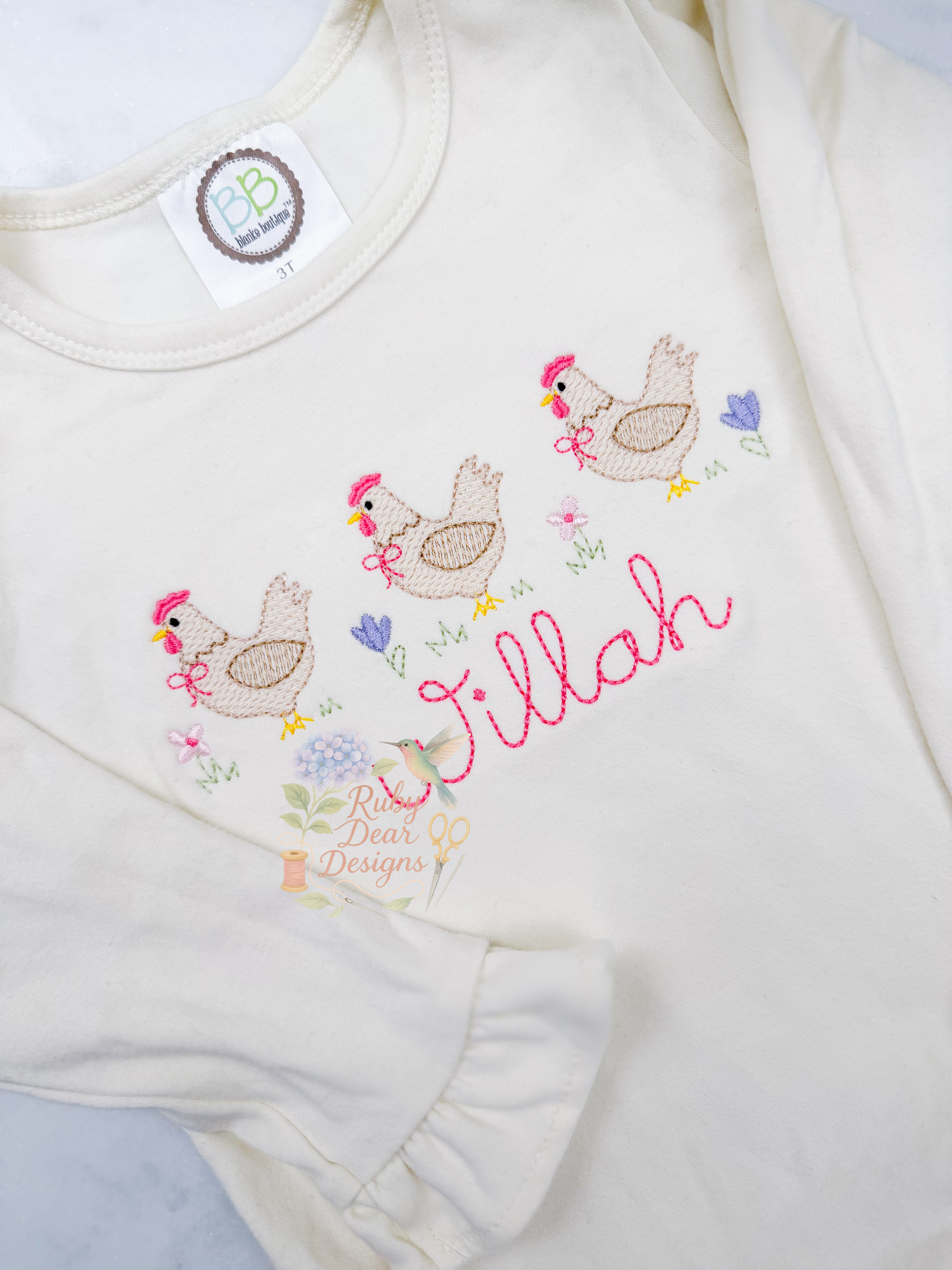 Chicken Hen Farm Trio Sketch Satin Florals Stitch Machine Embroidery Design