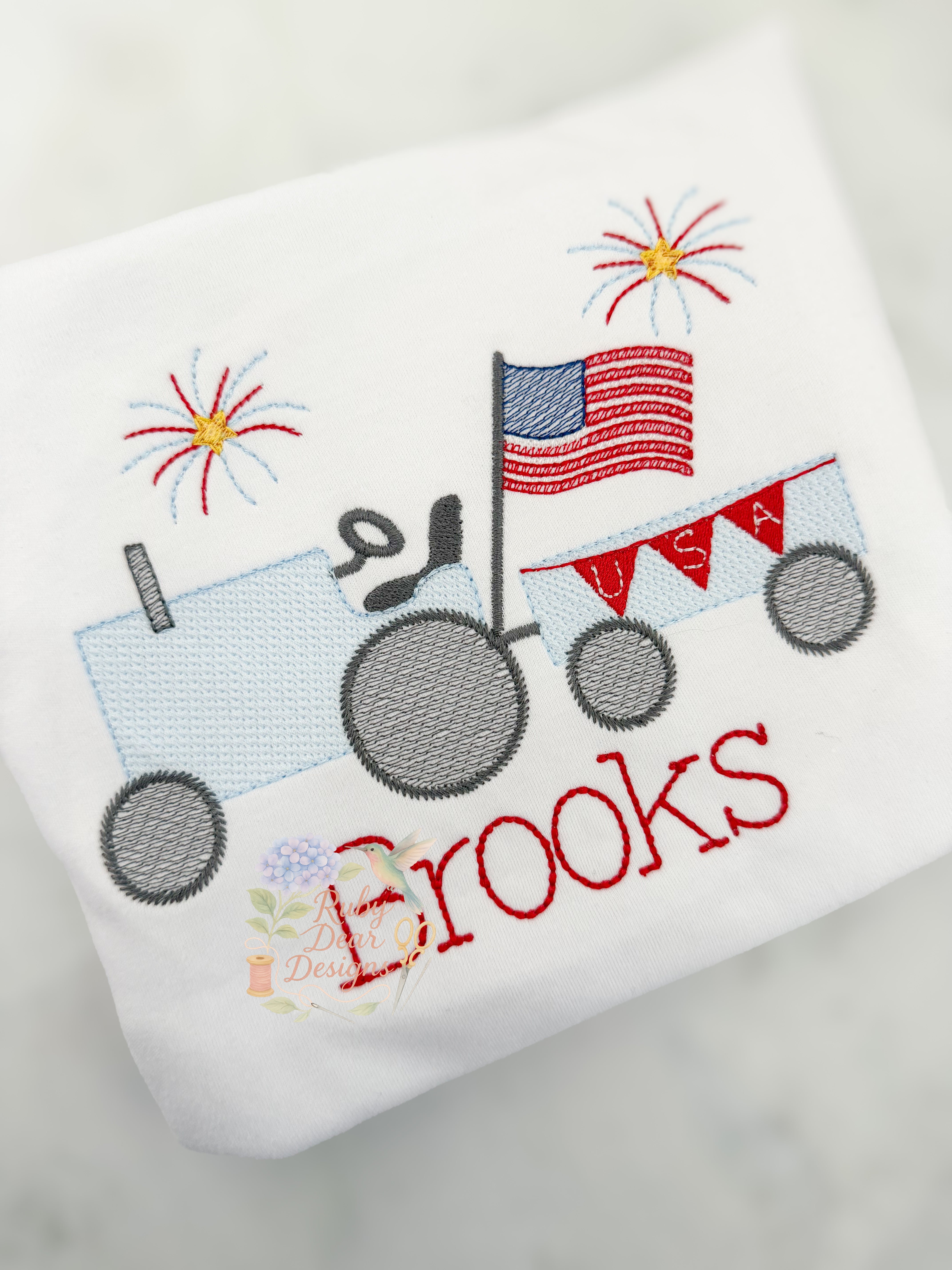 Patriotic Tractor Fireworks Sketch Stitch Machine Embroidery Design