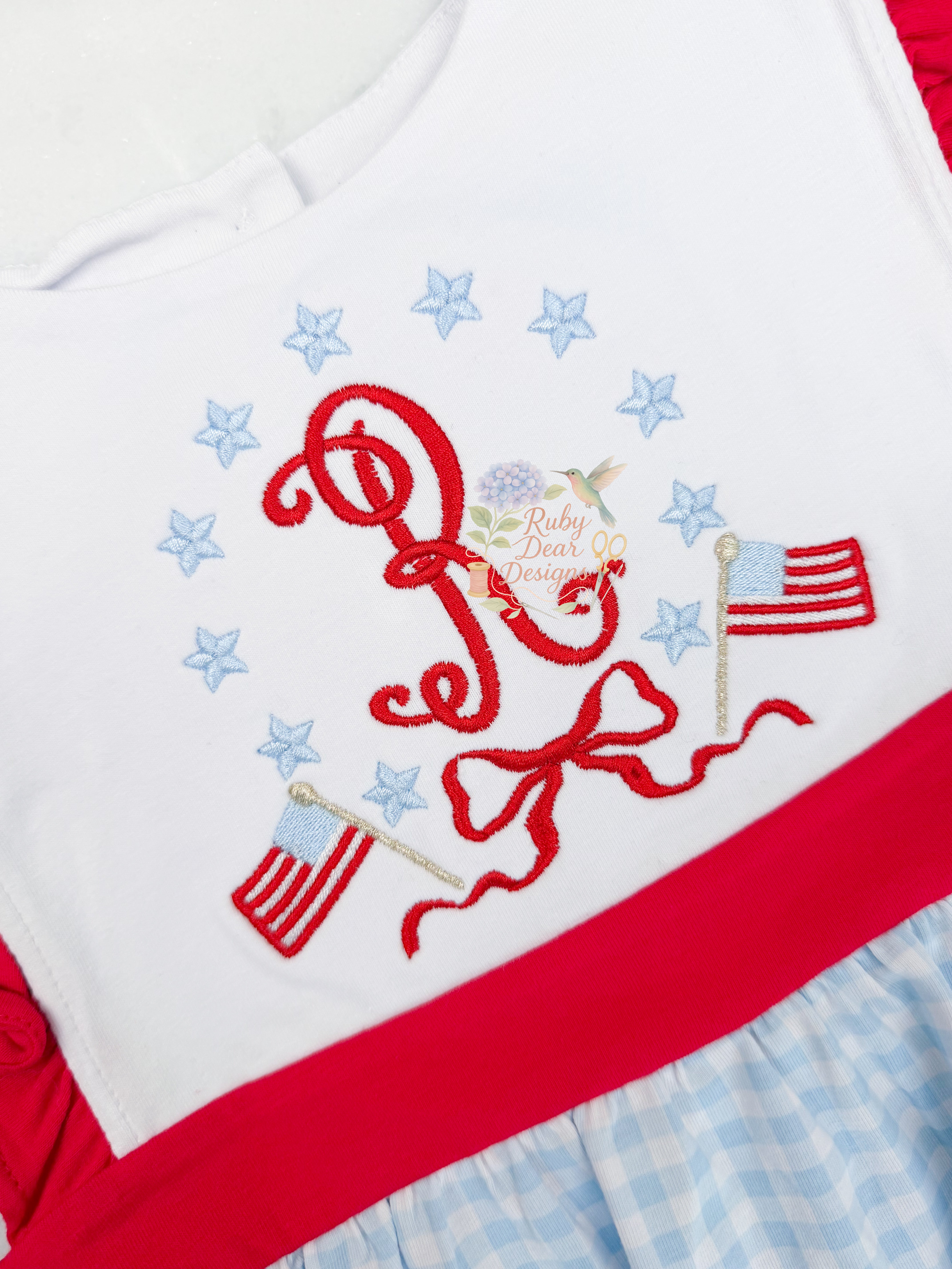 Patriotic Star American Flag Bow Frame Satin Stitch Machine Embroidery Design