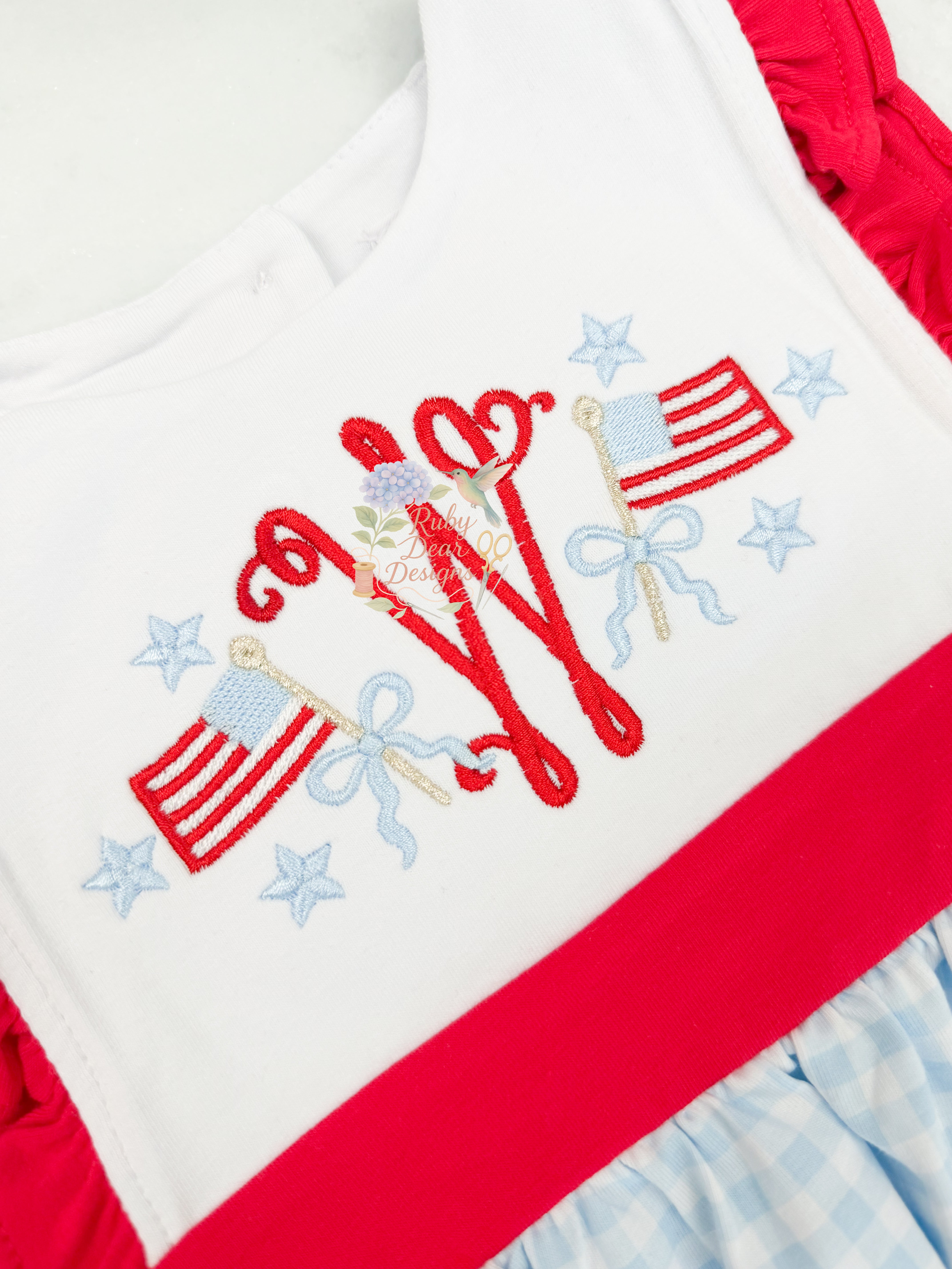 Patriotic American Flag Bow with Star Mini Satin Stitch Machine Embroidery Design