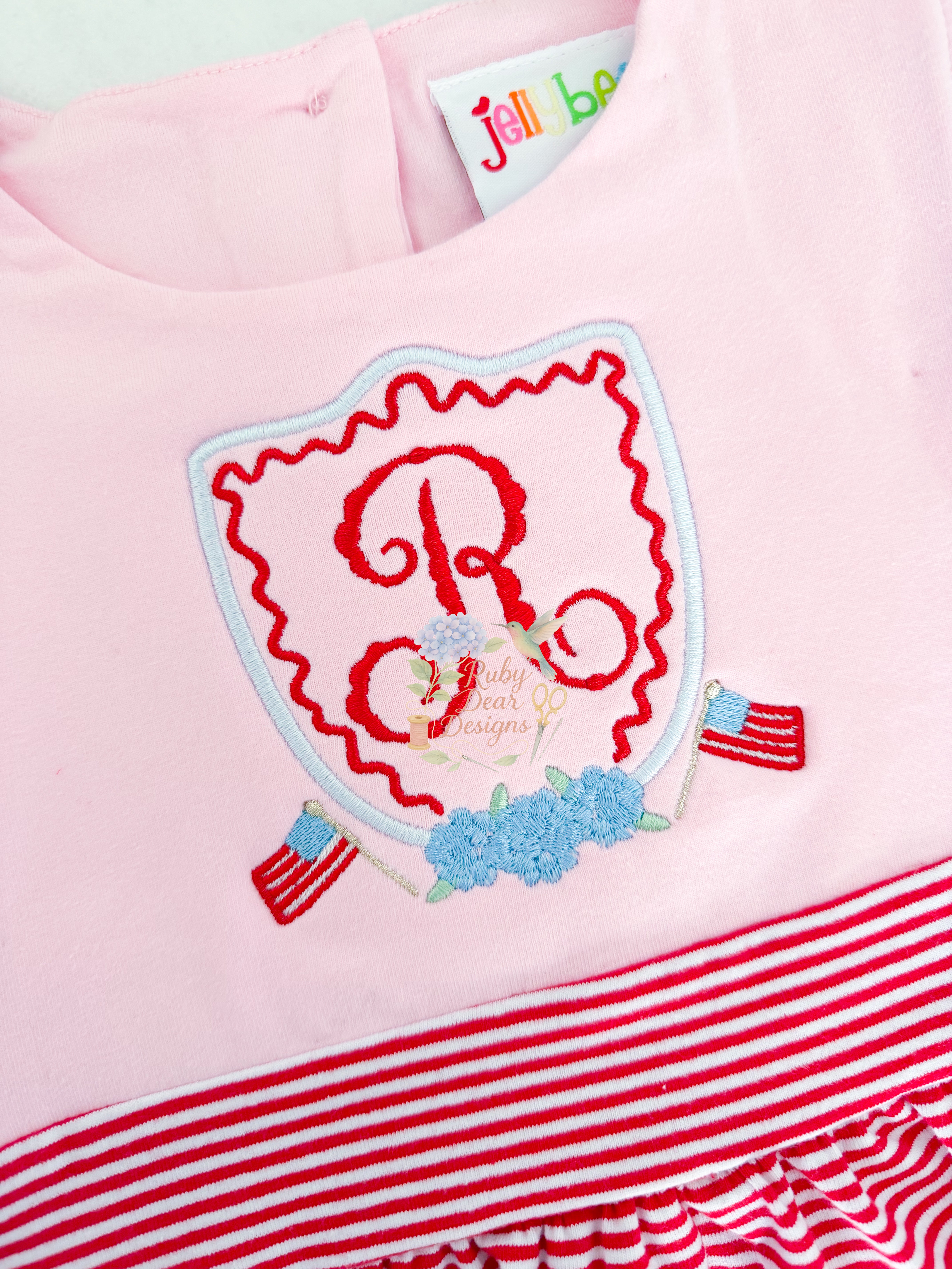 Patriotic American Flag Hydrangea Crest Satin Stitch Machine Embroidery Design
