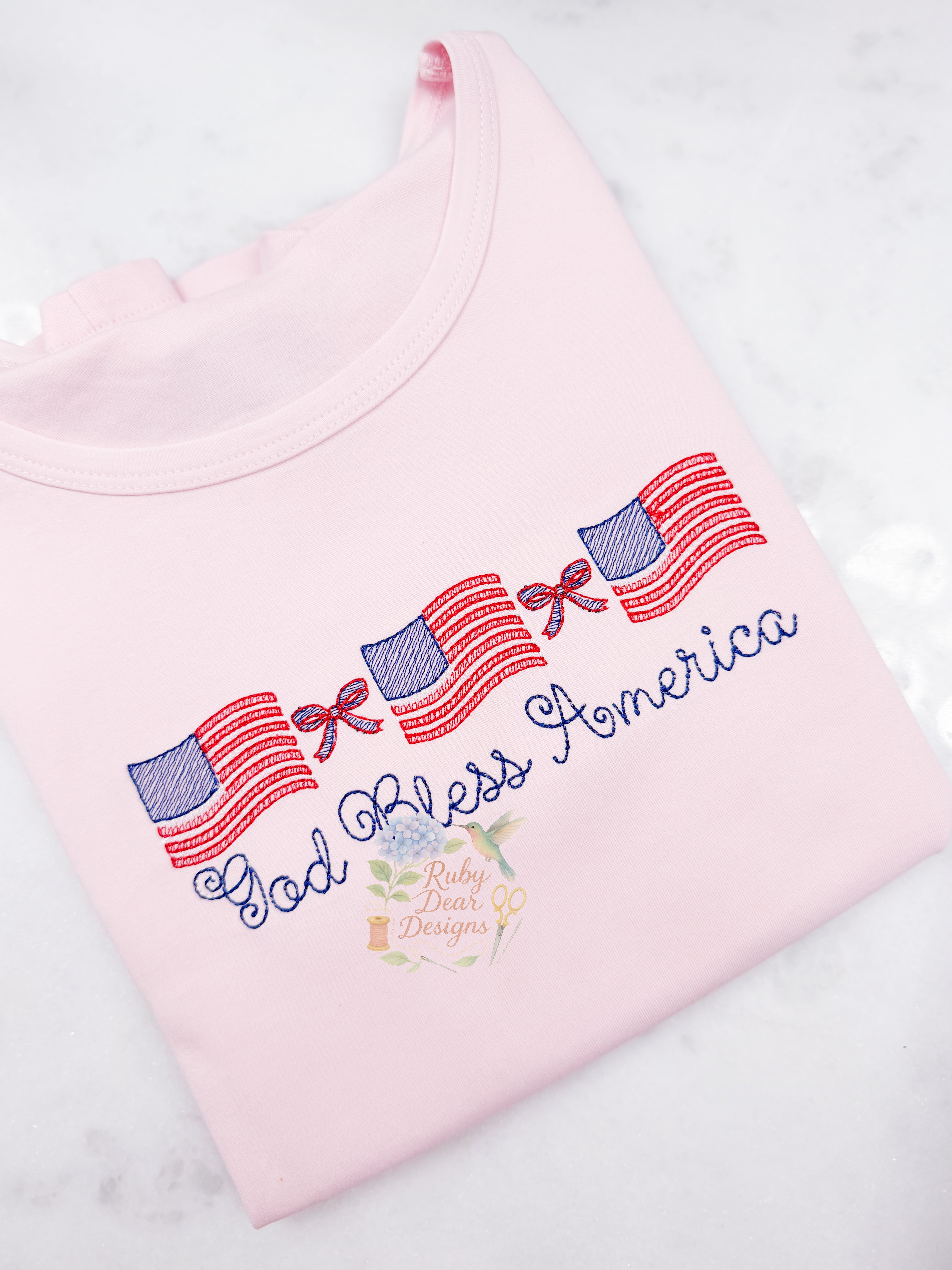 American Flag Trio with Bows Sketch Stitch Machine Embroidery Design